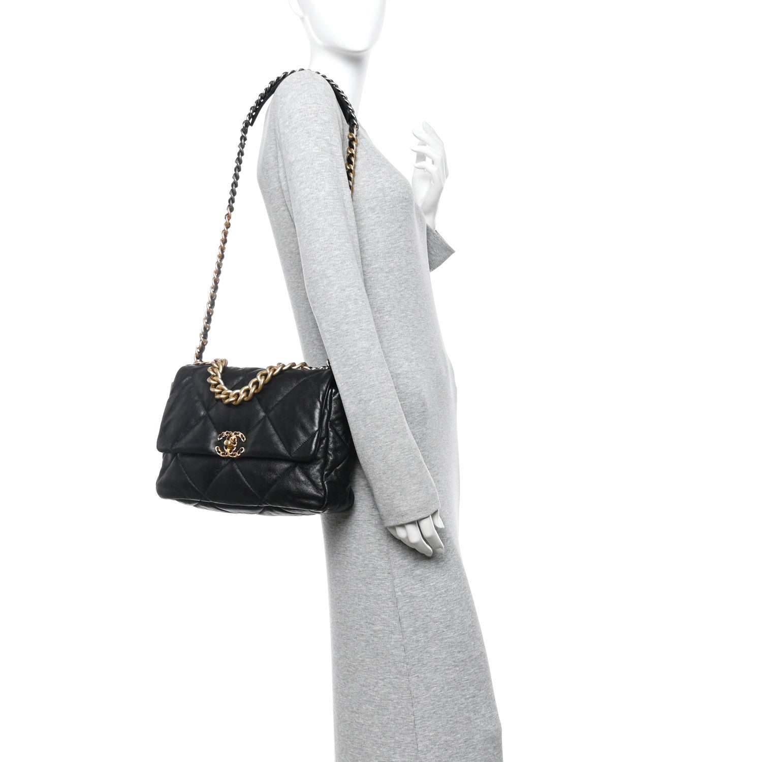 Lambskin Quilted Large Chanel 19 Flap Black
