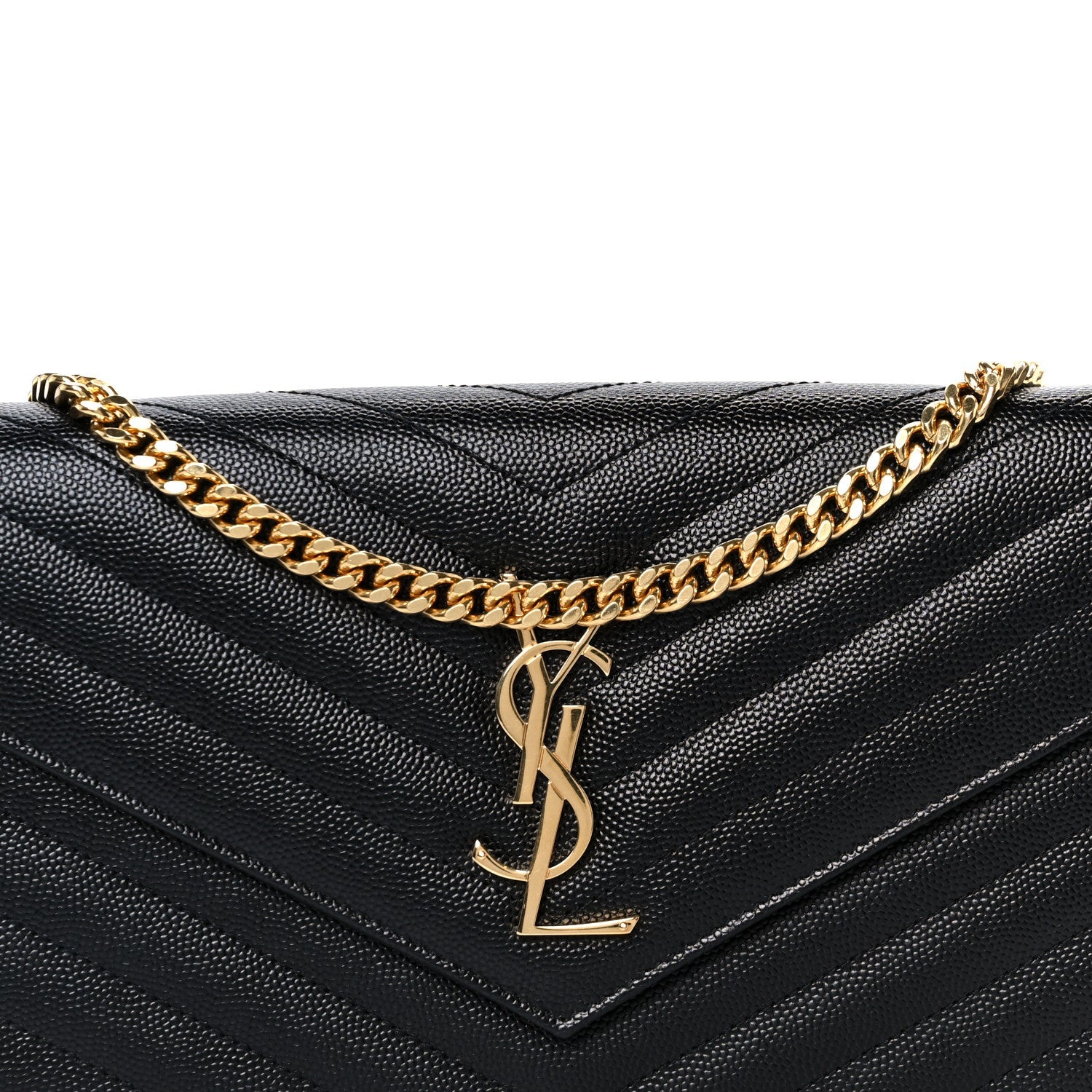 Grain De Poudre Matelasse Chevron Monogram Chain Wallet Black