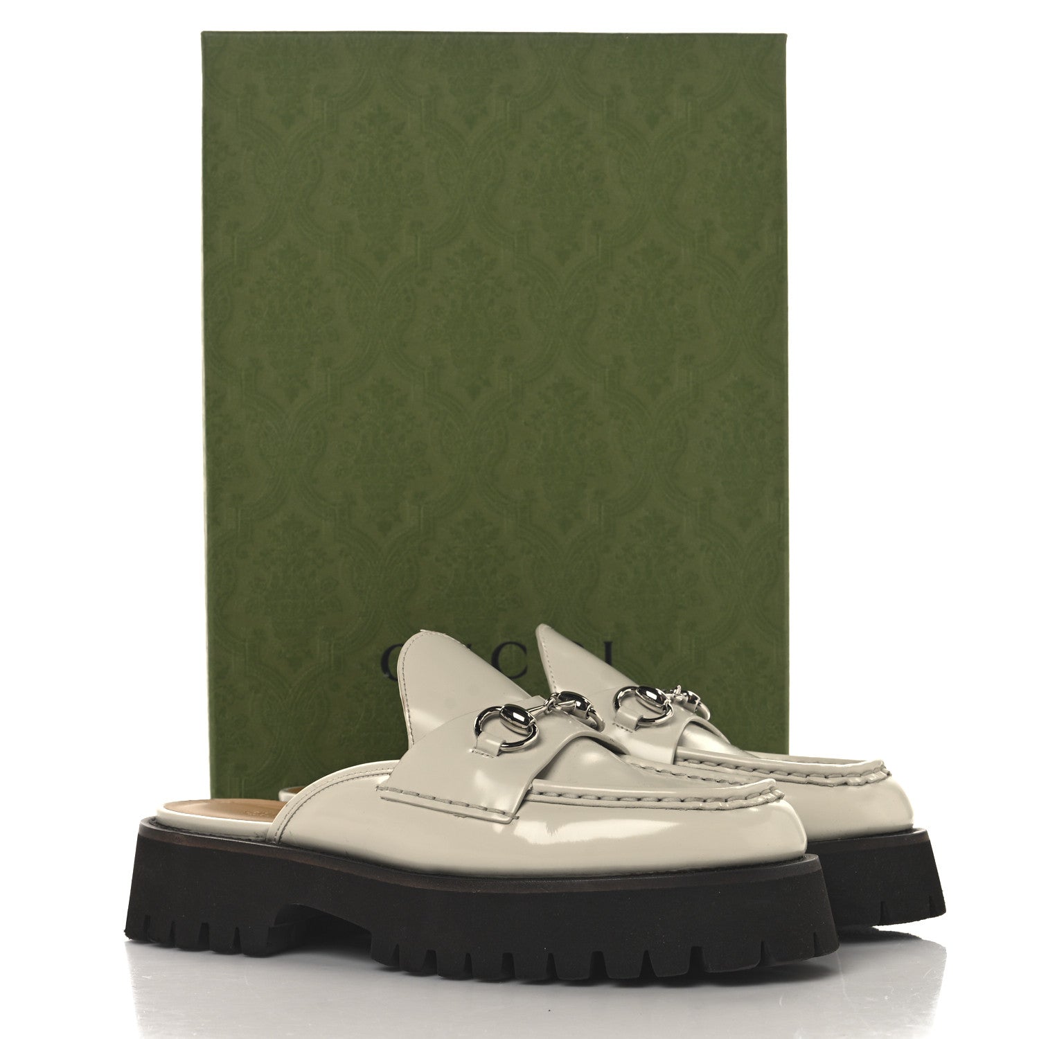 Cordovan Lux Horsebit Platform Mules 39.5 Mystic White