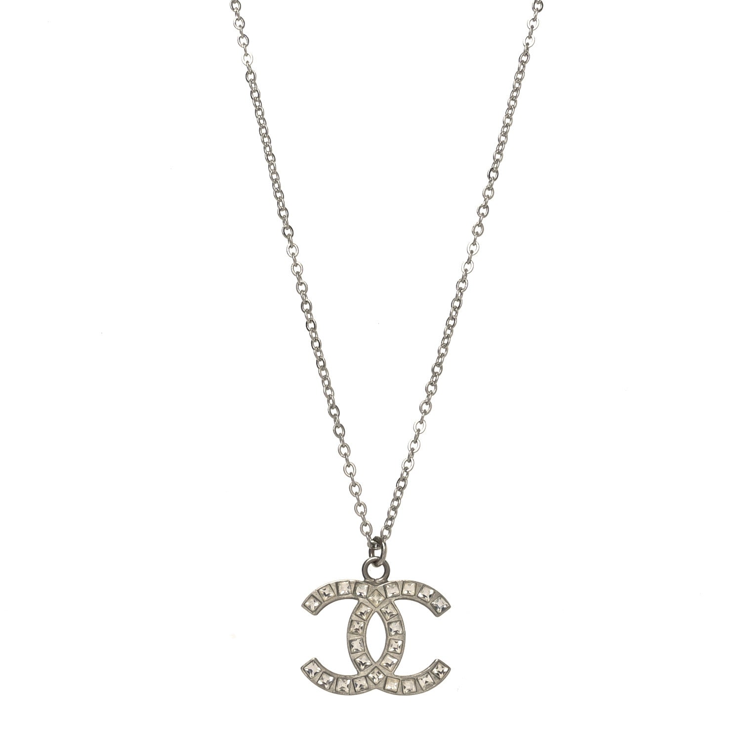 Baguette Crystal CC Necklace Silver