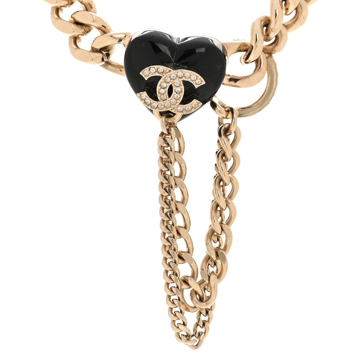 Metal Resin Crystal CC Heart Chain Choker Necklace Gold Black