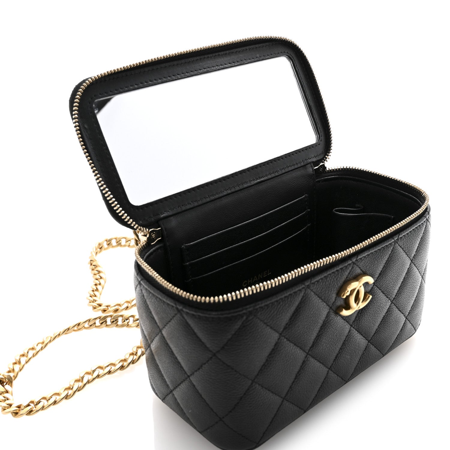 Caviar Quilted Sweetheart Vanity Case Black