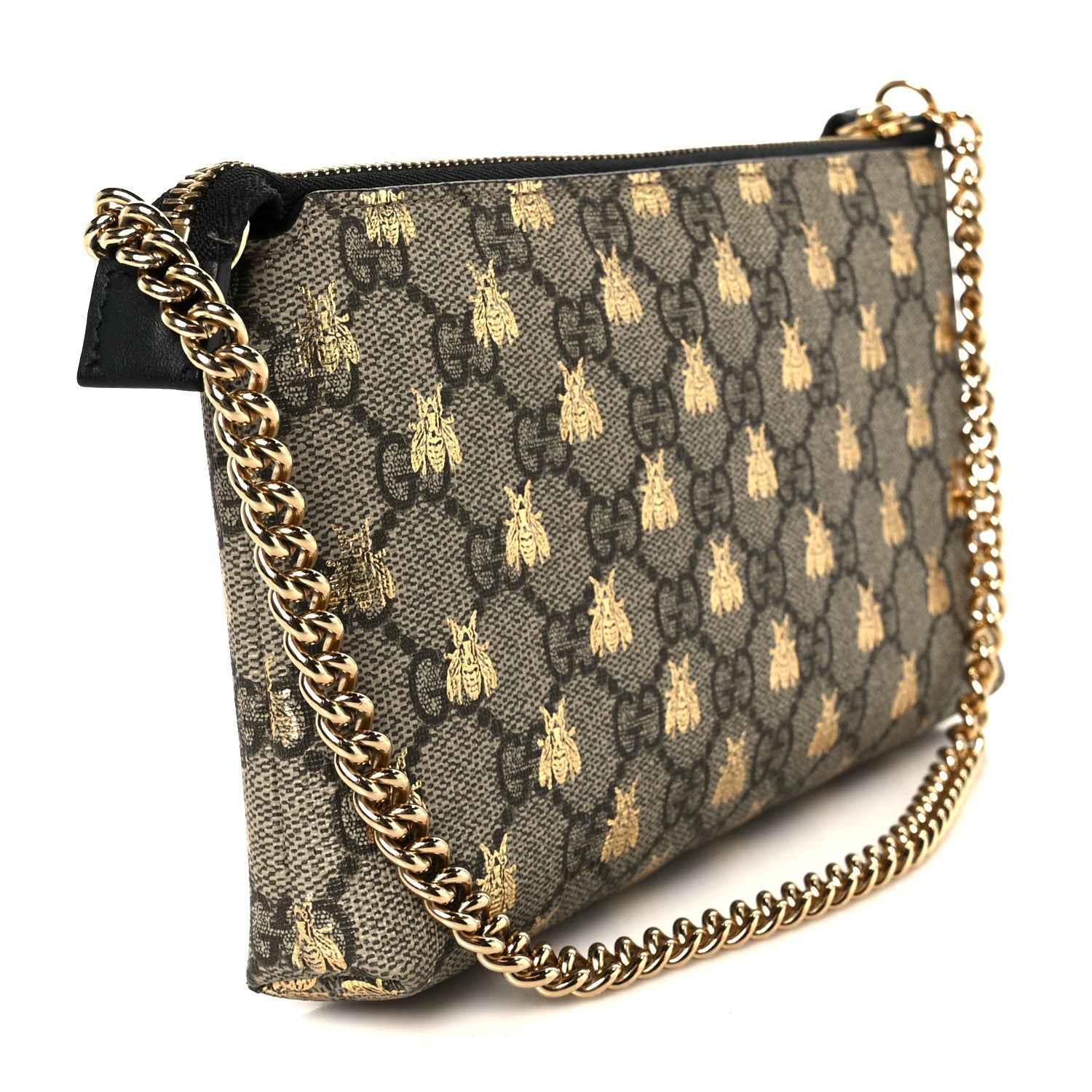 GG Supreme Monogram Bees Wrist Wallet Beige Black
