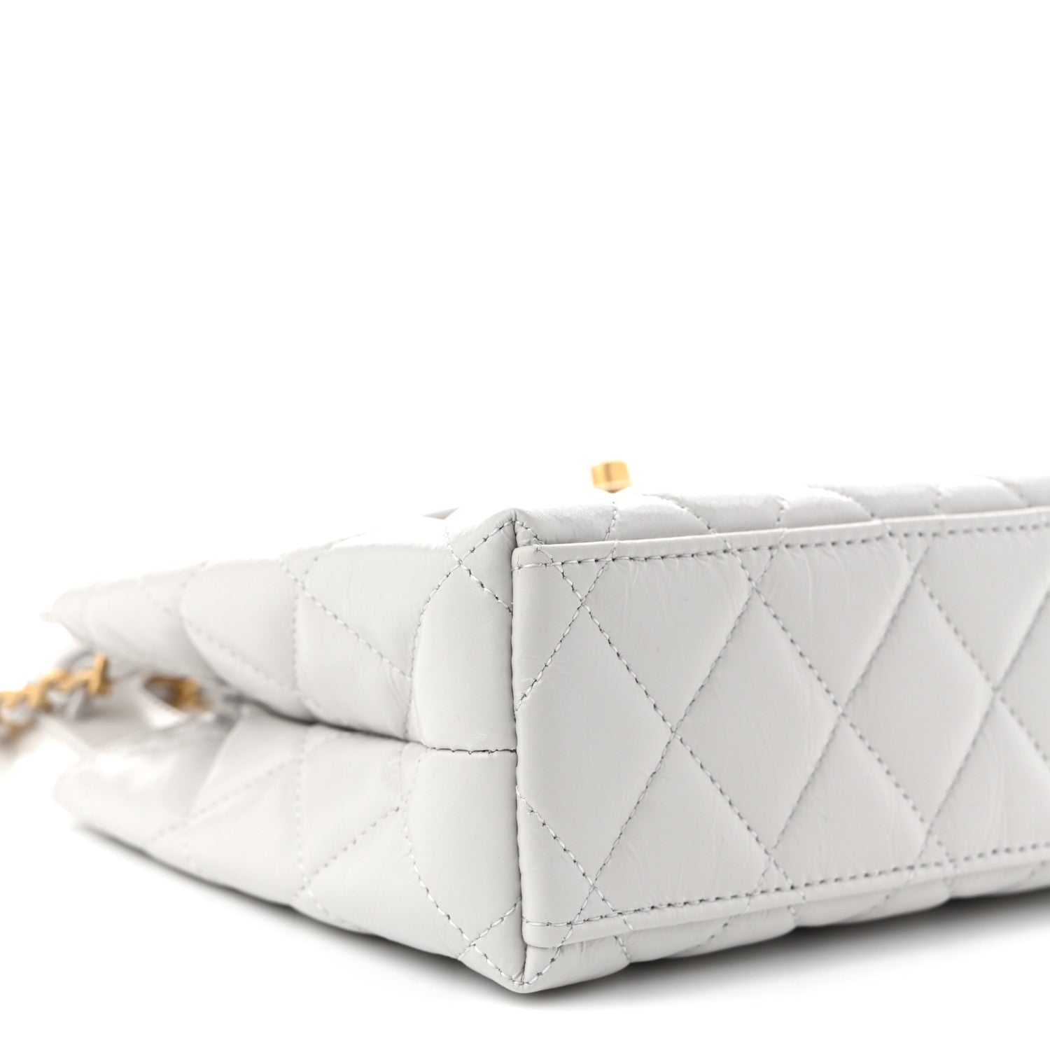 Shiny Aged Calfskin Quilted Nano Kelly Shopper Light Grey