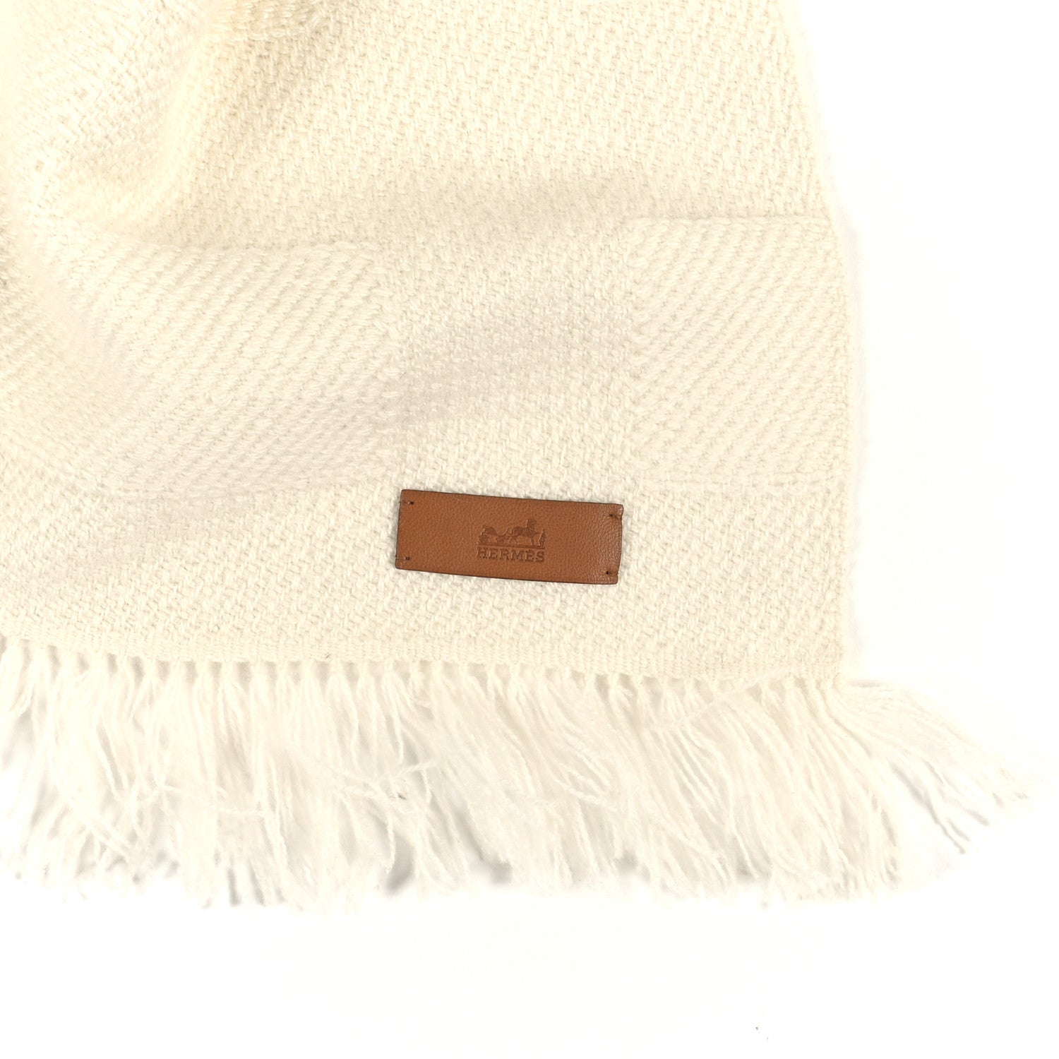 Cashmere Fringe Rayee H Stole Blanc Casse
