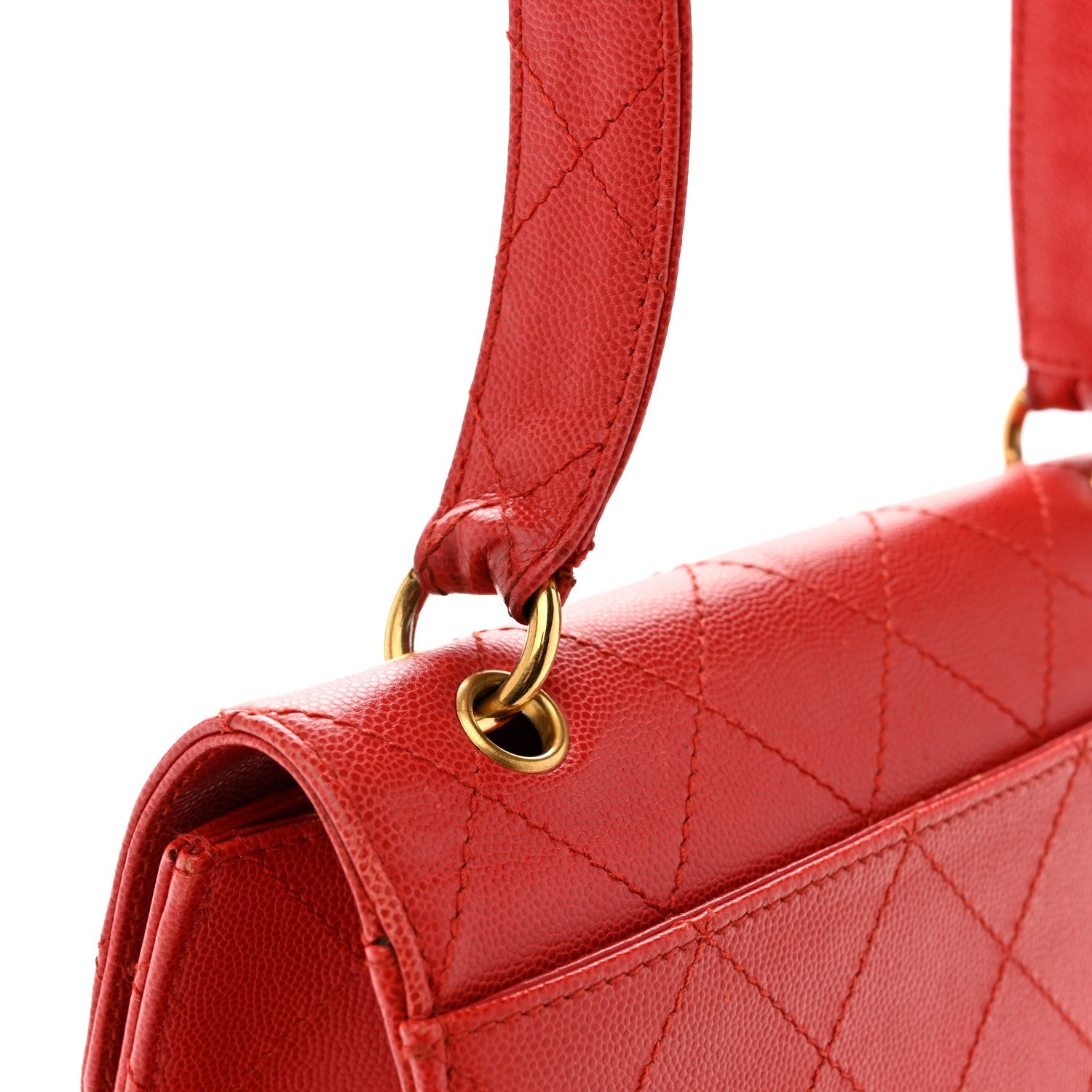 Caviar Stitched Flap Shoulder Bag Red