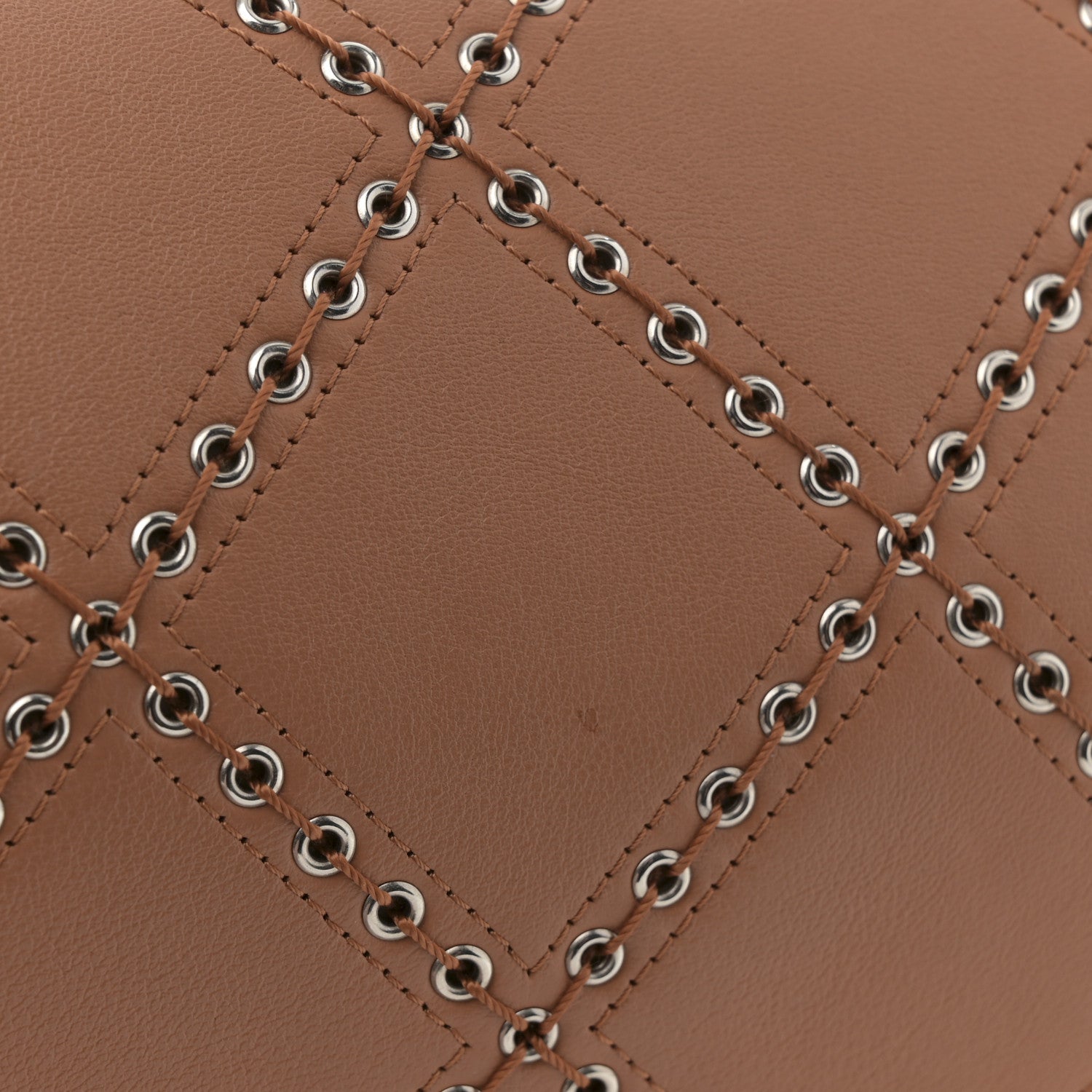 Calfskin Coco Eyelets Small Flap Bag Camel