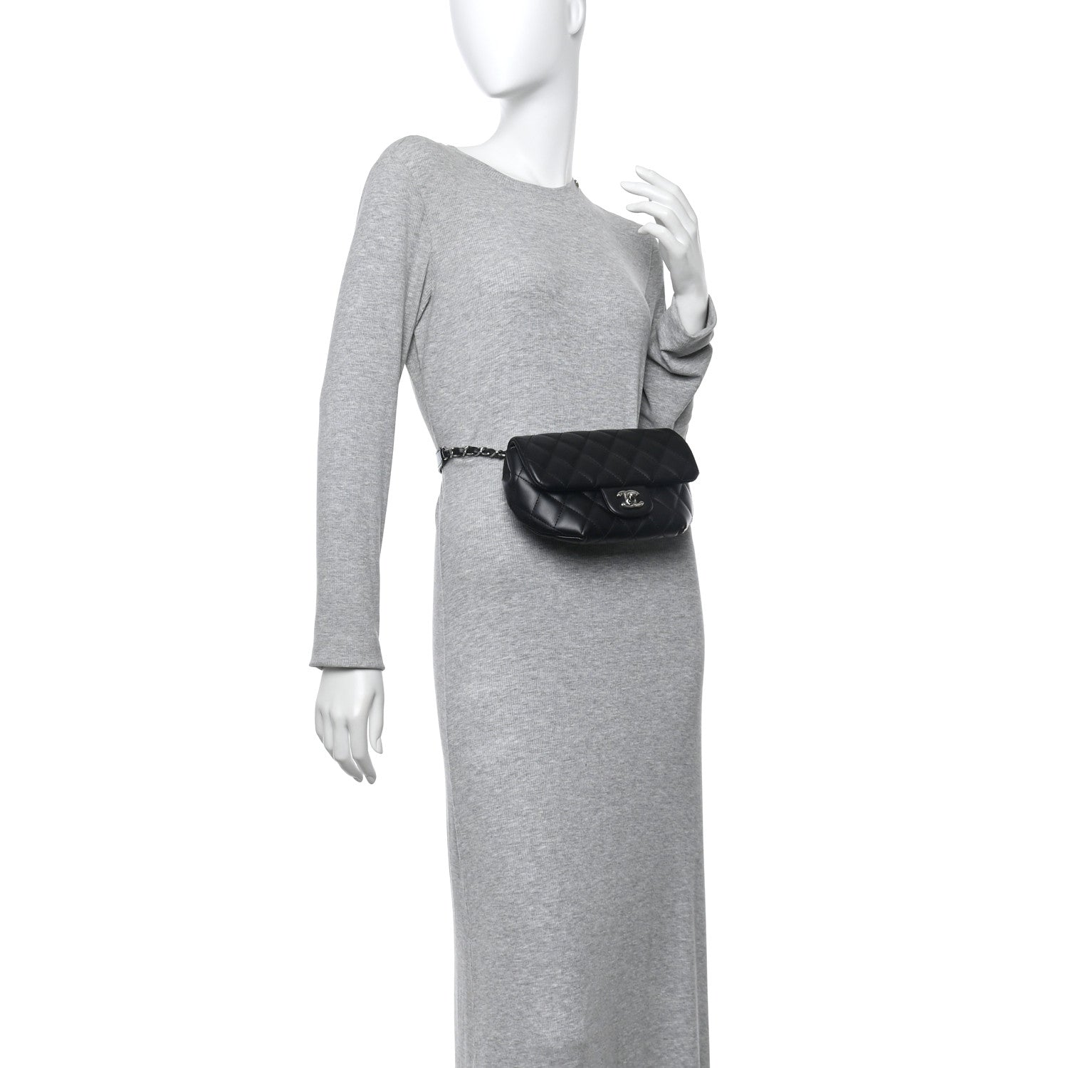 Calfskin Quilted CC Uniform Flap Belt Bag Black