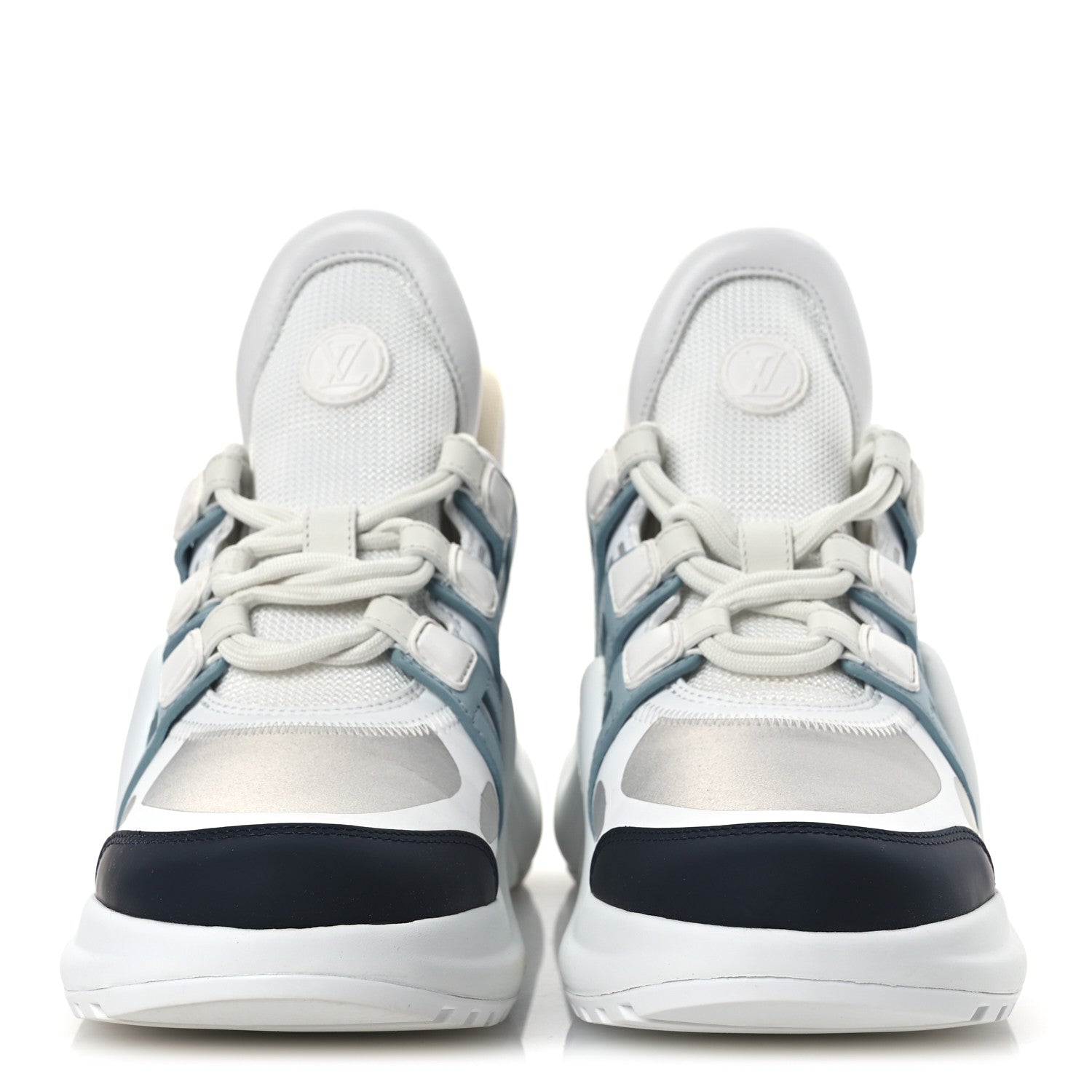 Calfskin Technical Nylon LV Archlight Sneakers 38 White Blue Gris