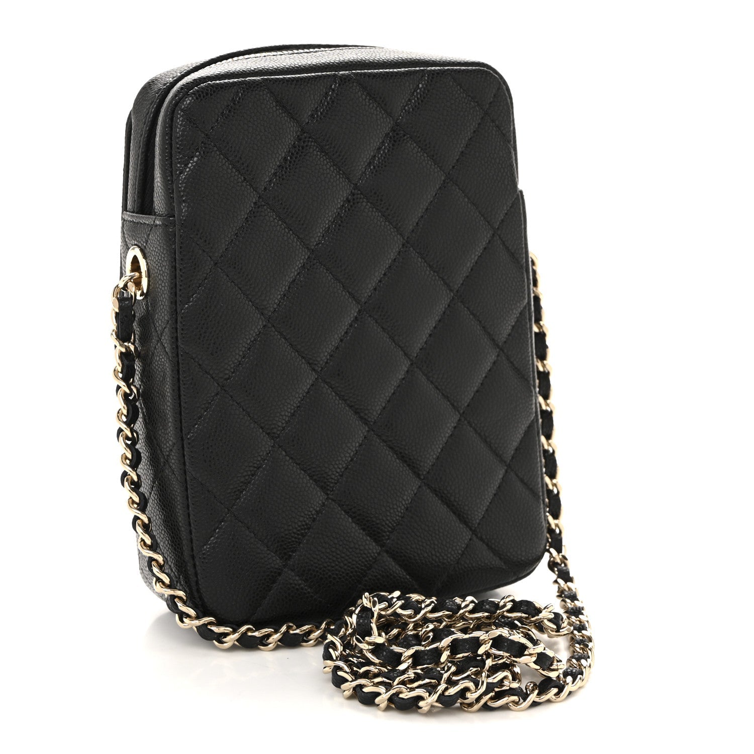 Caviar Quilted Vertical Flap With Chain Black
