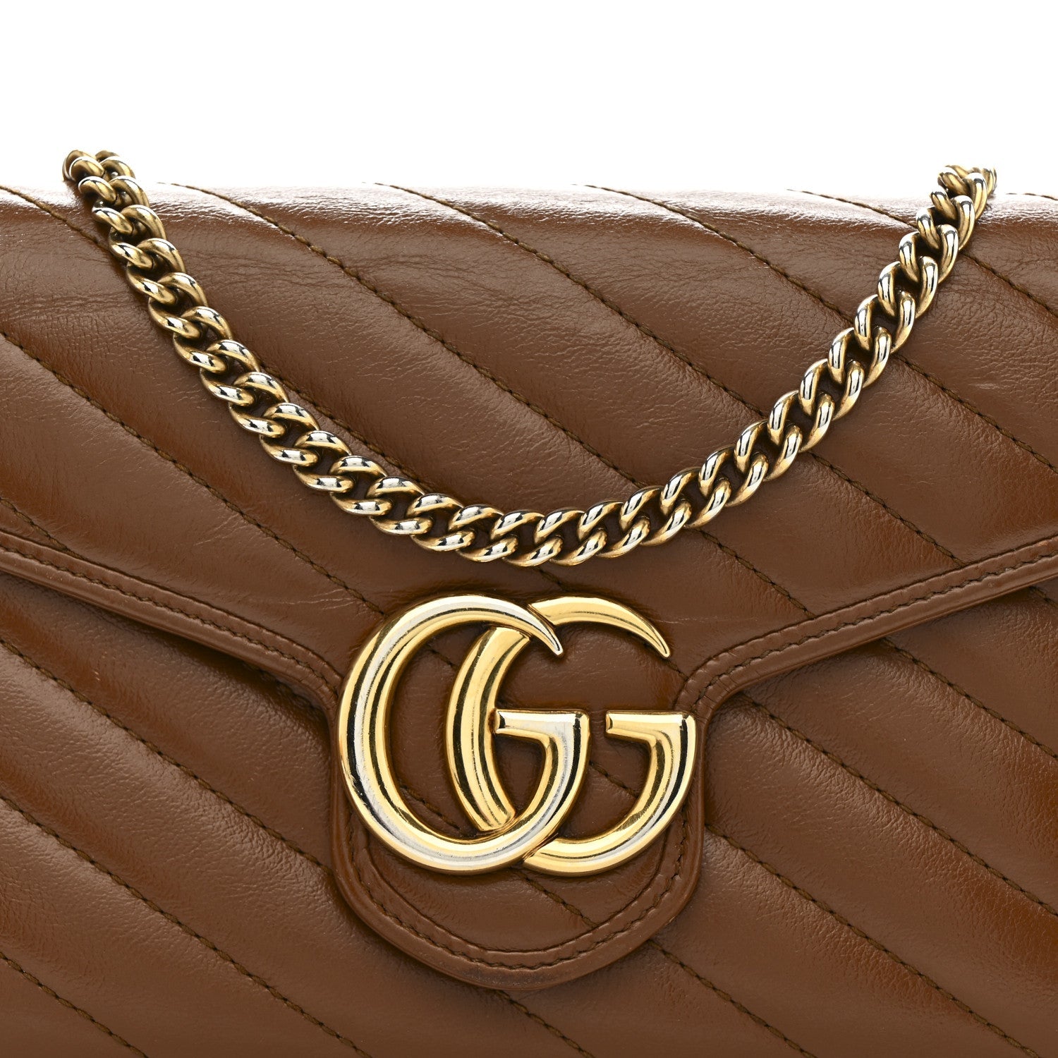 Azalea Calfskin Matelasse Diagonal GG Marmont Chain Wallet Cuir