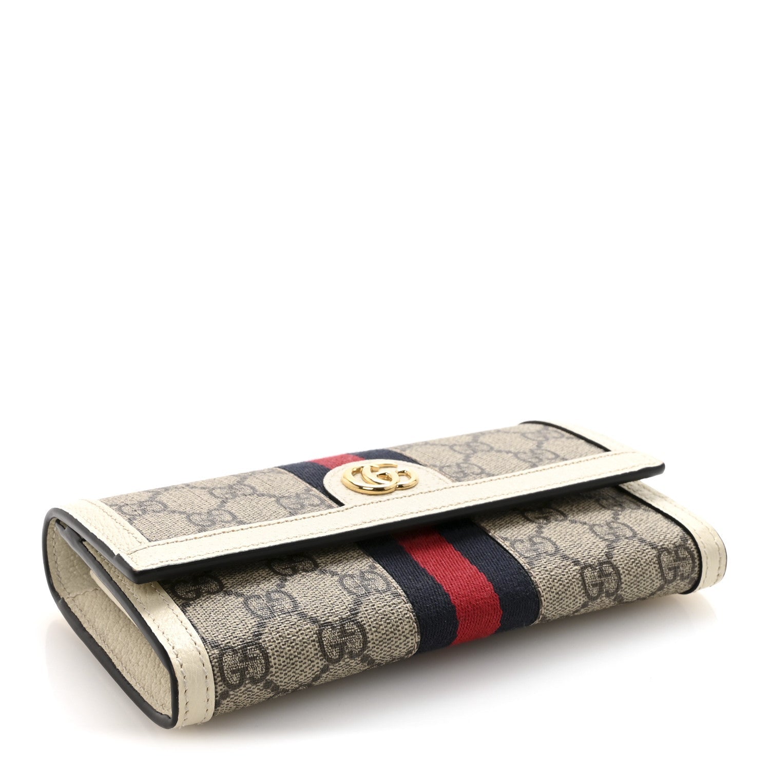 GG Supreme Monogram Textured Calfskin Web Ophidia Continental Wallet Beige White