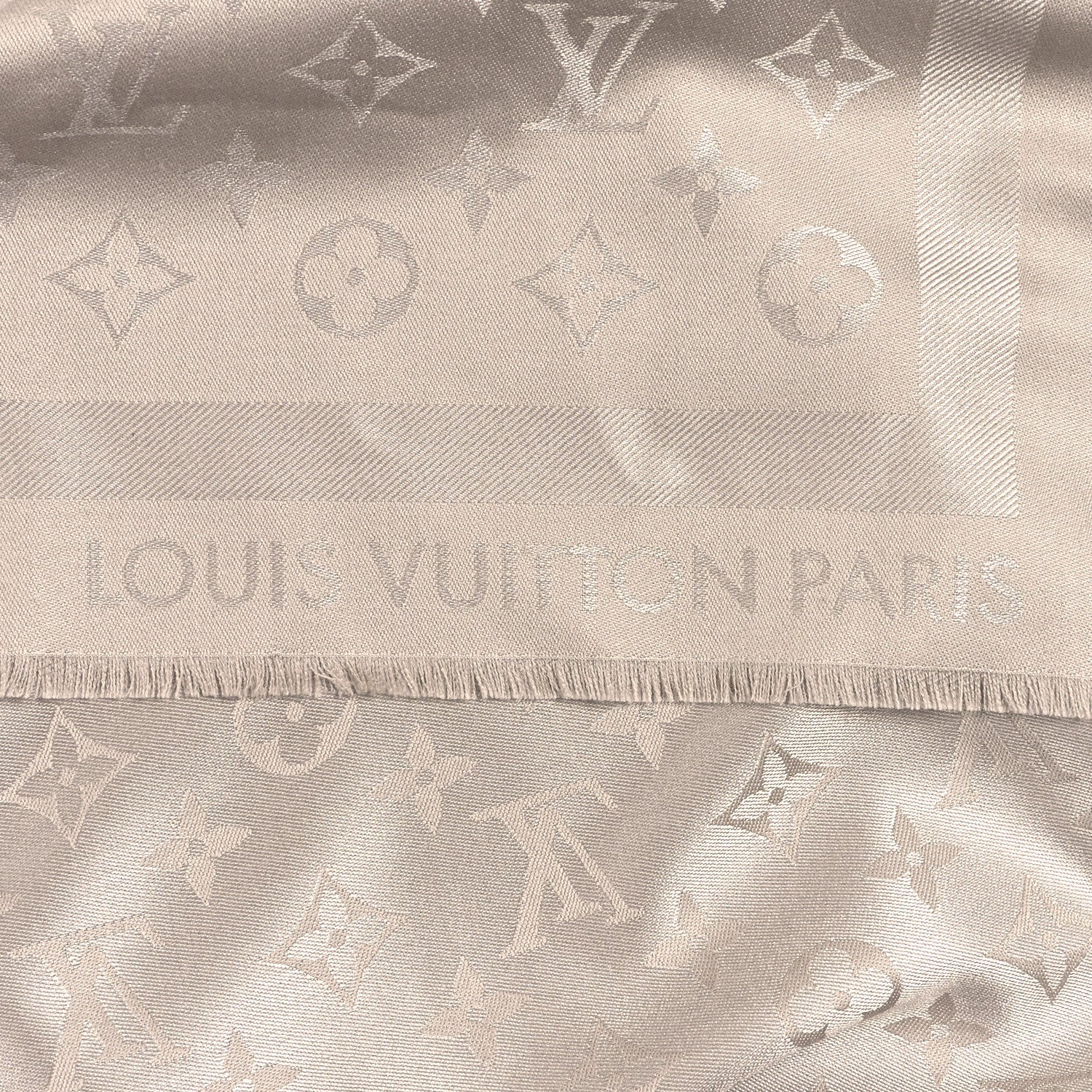 Wool Silk Chale Monogram Shawl Greige