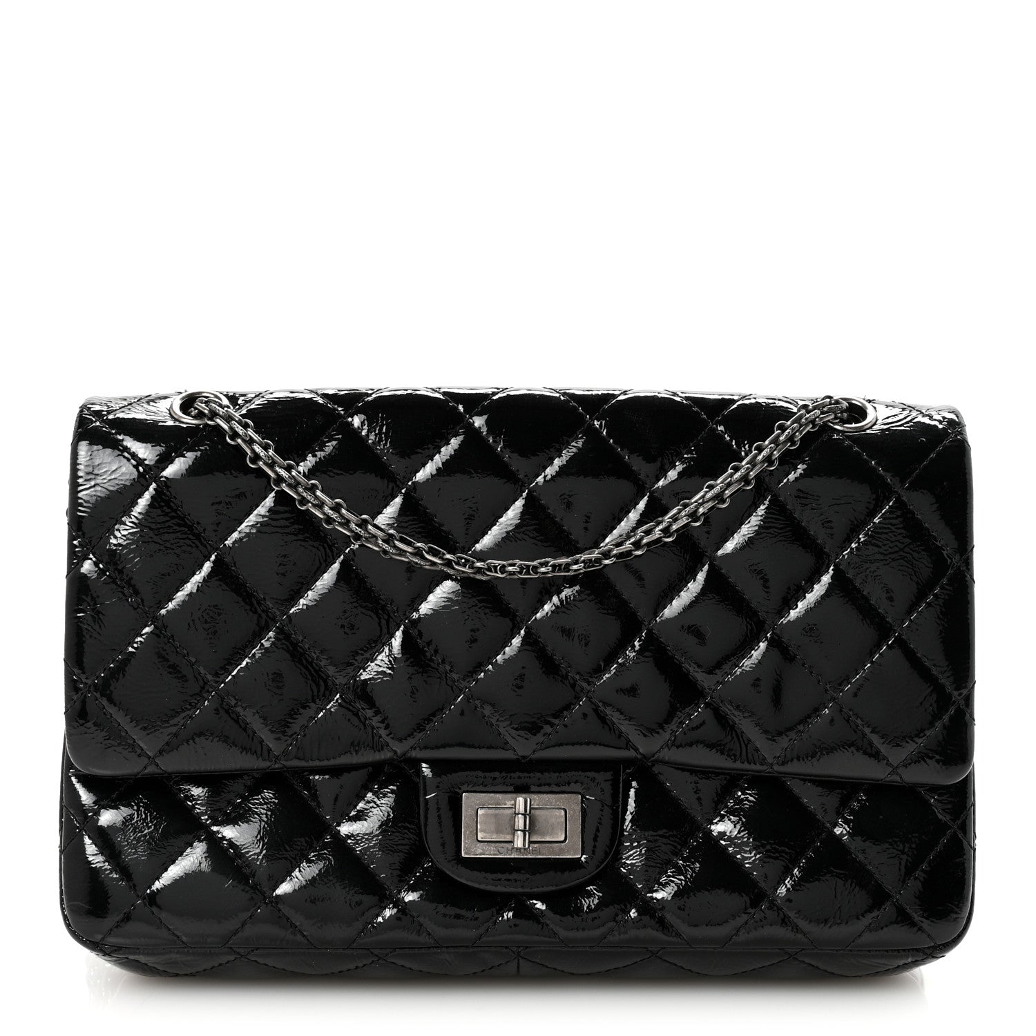Distressed Patent Quilted 2.55 Reissue 227 Flap Black