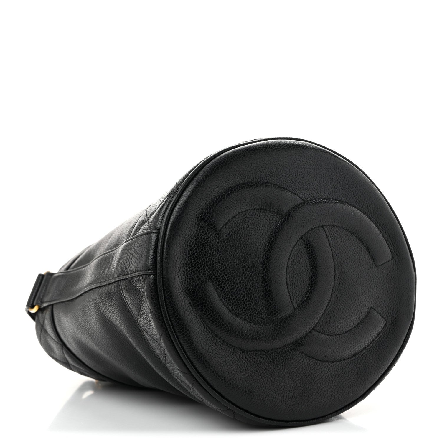 Caviar Drawstring Bucket Shoulder Bag Black