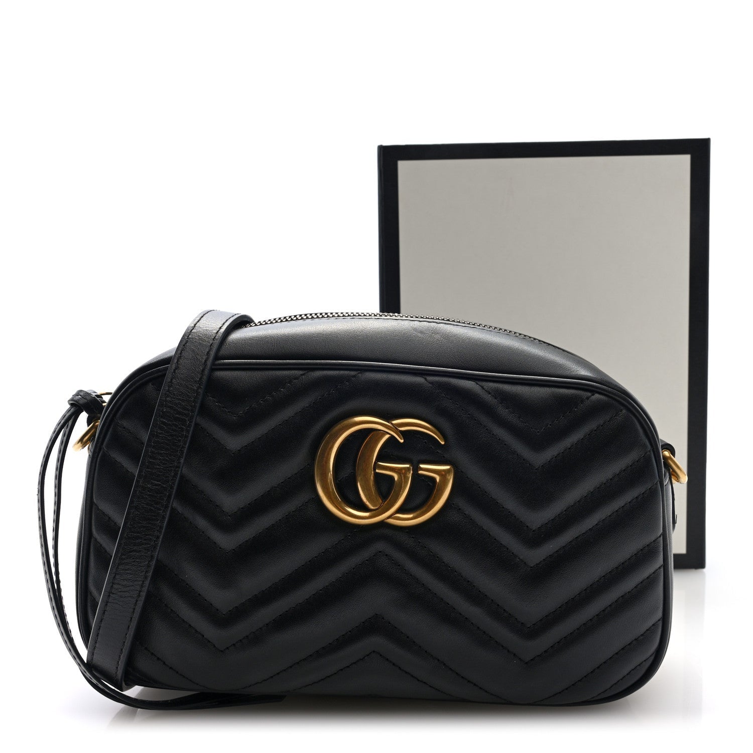 Calfskin Matelasse Small GG Marmont Chain Shoulder Bag Black