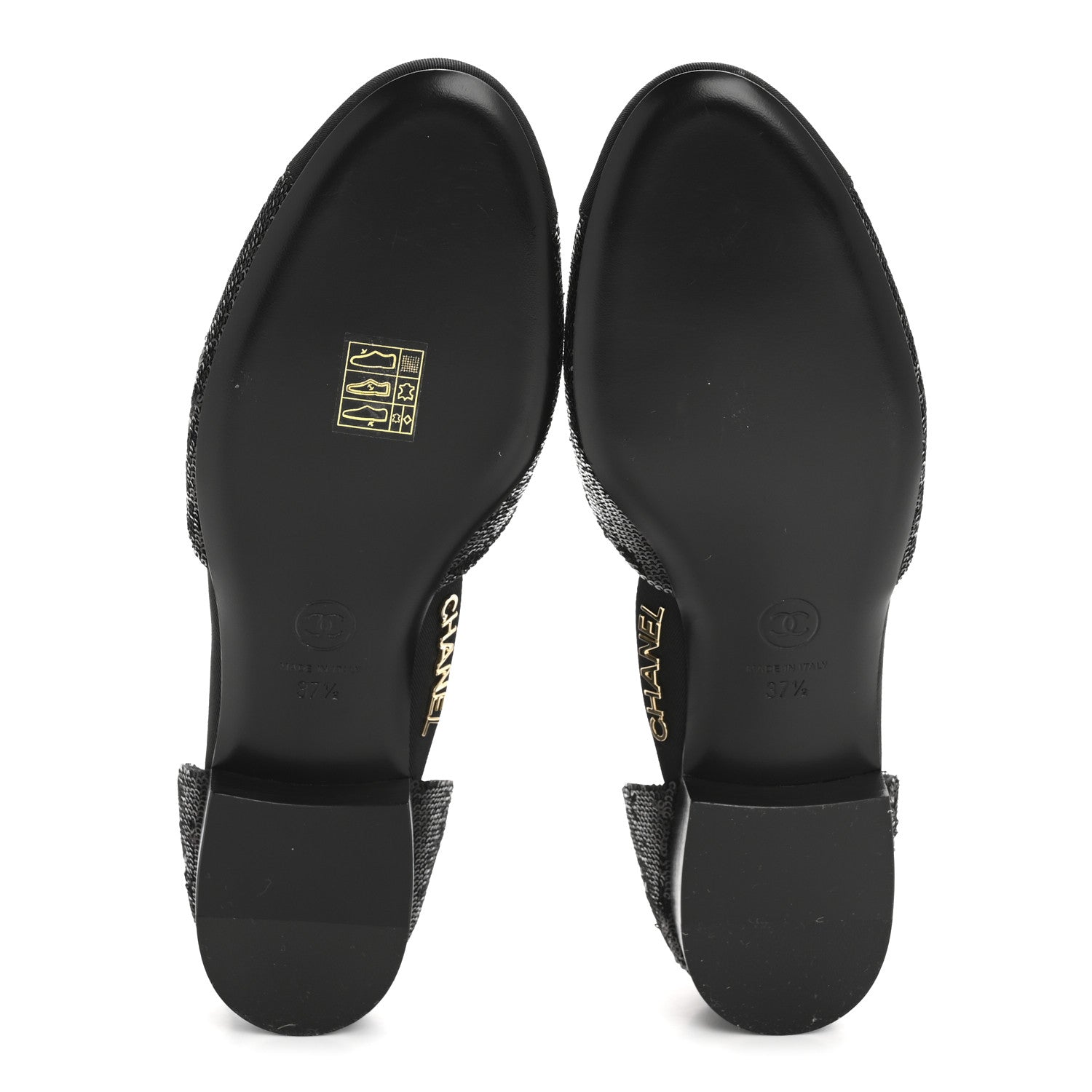 Sequin Grosgrain CC Cap Toe Ankle Flat 37.5 Black