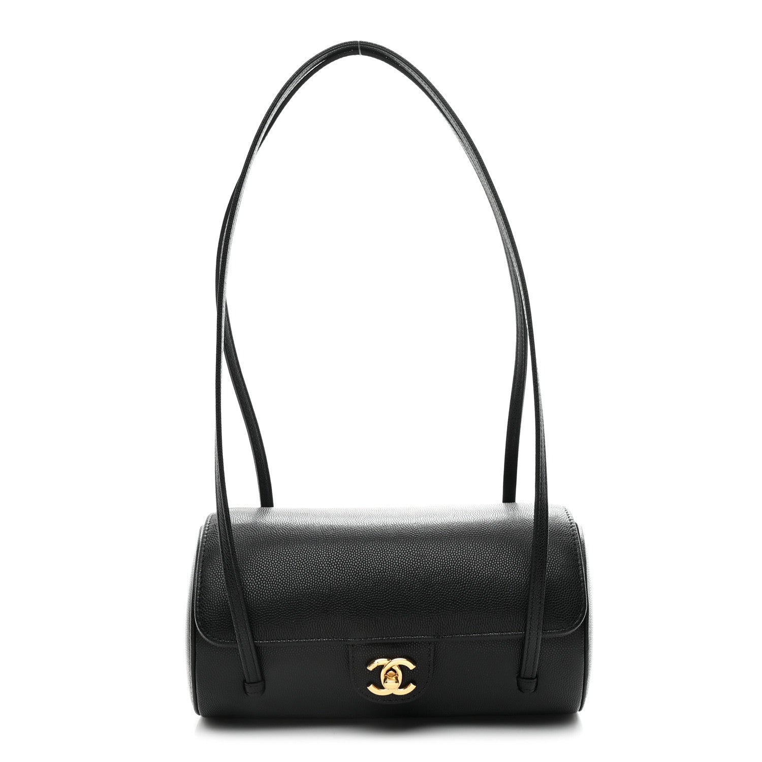 Shiny Caviar Preppy Coco Small Bowling Bag Black