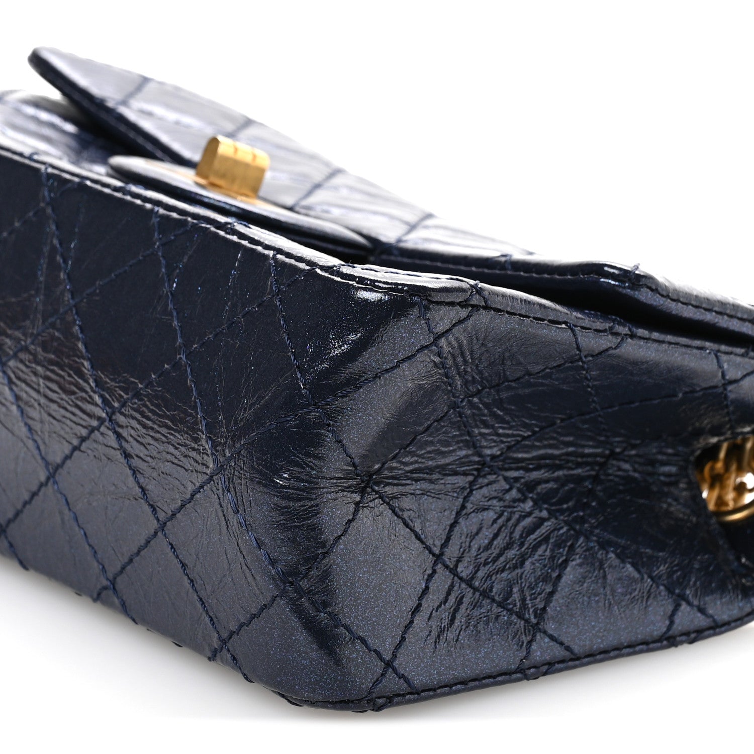 Iridescent Aged Calfskin Quilted 2.55 Reissue Mini Flap Navy