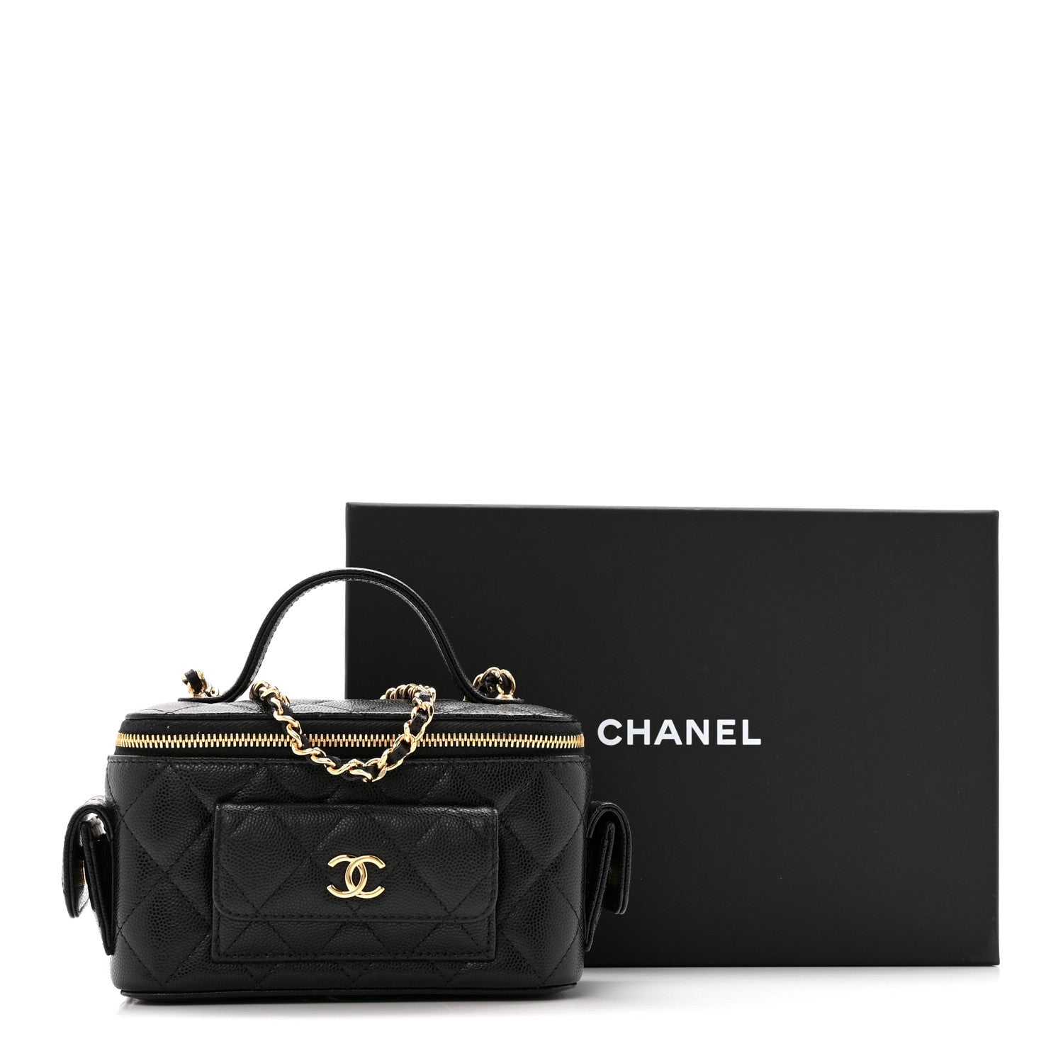 Caviar Quilted Polly Pocket East West Top Vanity With Chain Black