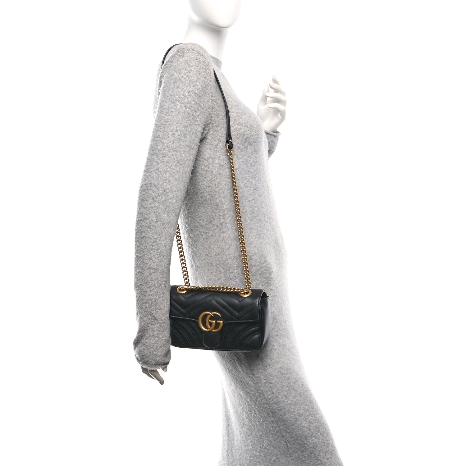 Calfskin Matelasse Mini GG Marmont Shoulder Bag Black