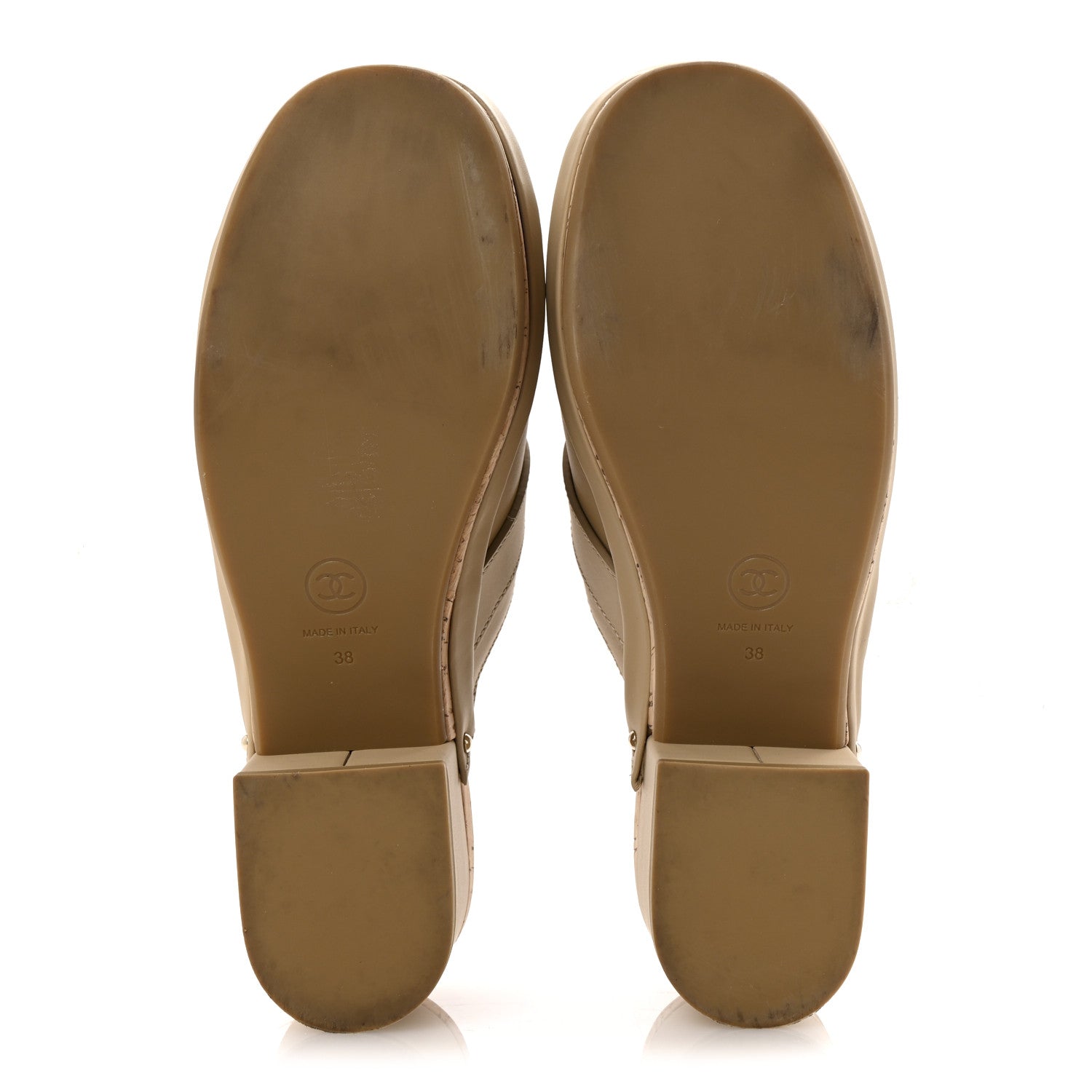 Calfskin CC Turn Lock Clogs 38 Beige