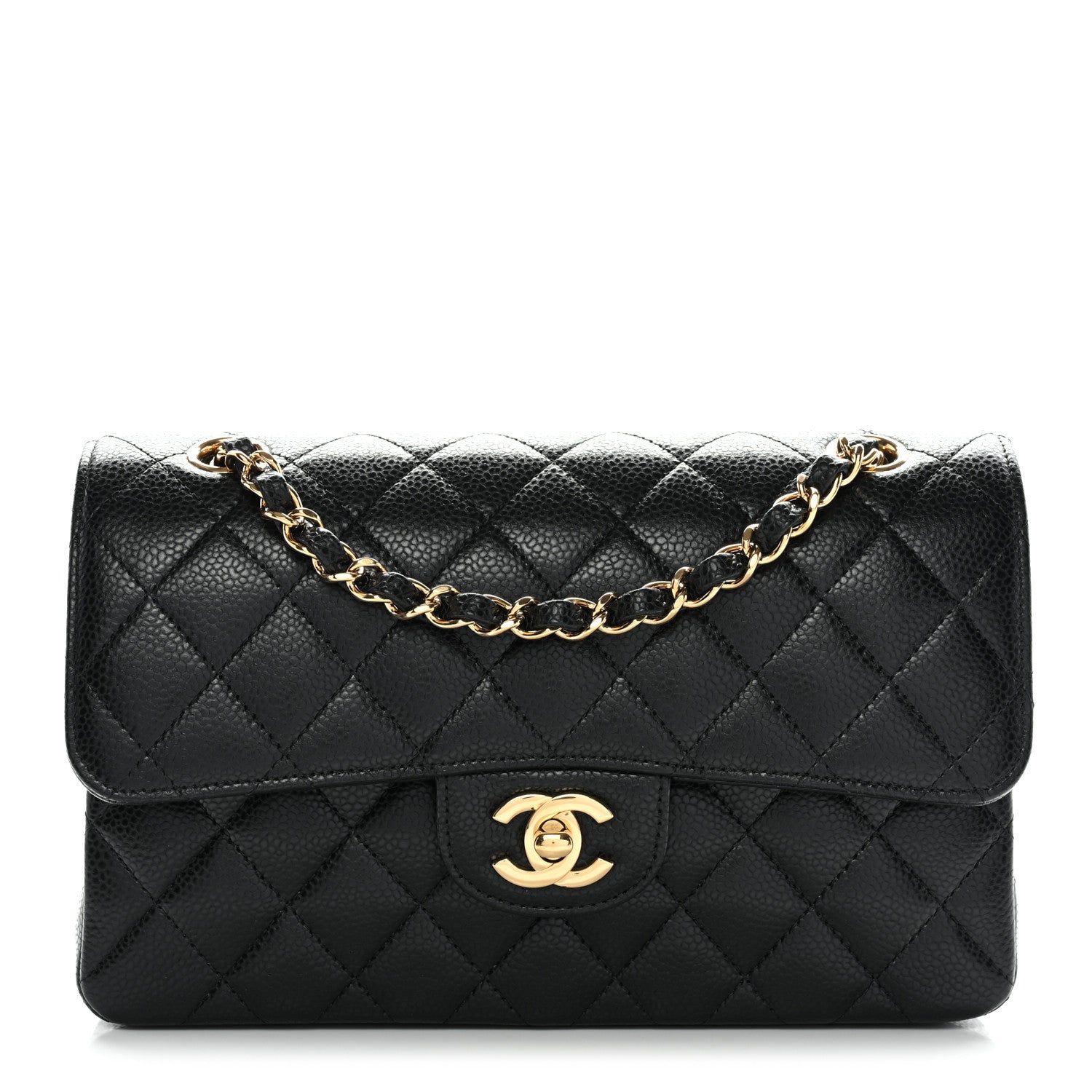 Caviar Quilted Small Double Flap Black