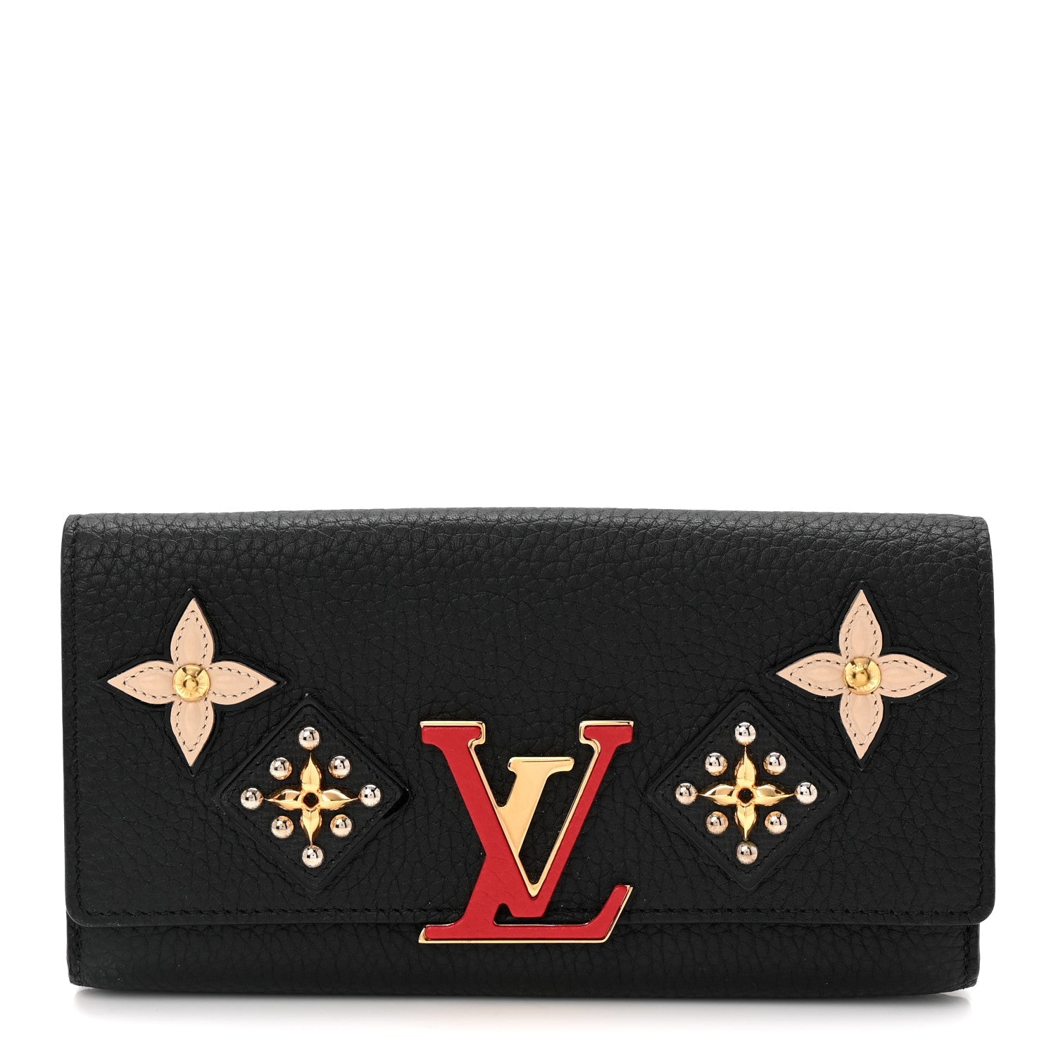 Taurillon Mechanical Flowers Smile Capucines Wallet Black