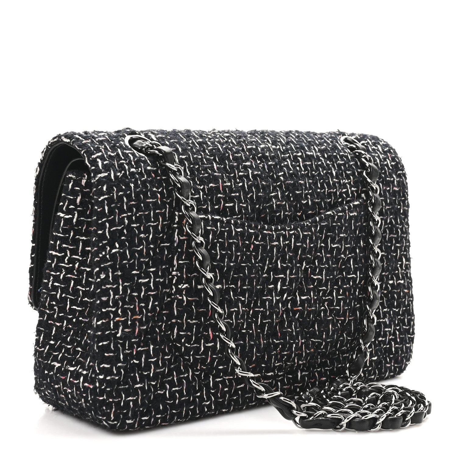 Tweed Quilted Medium Double Flap Black Multicolor