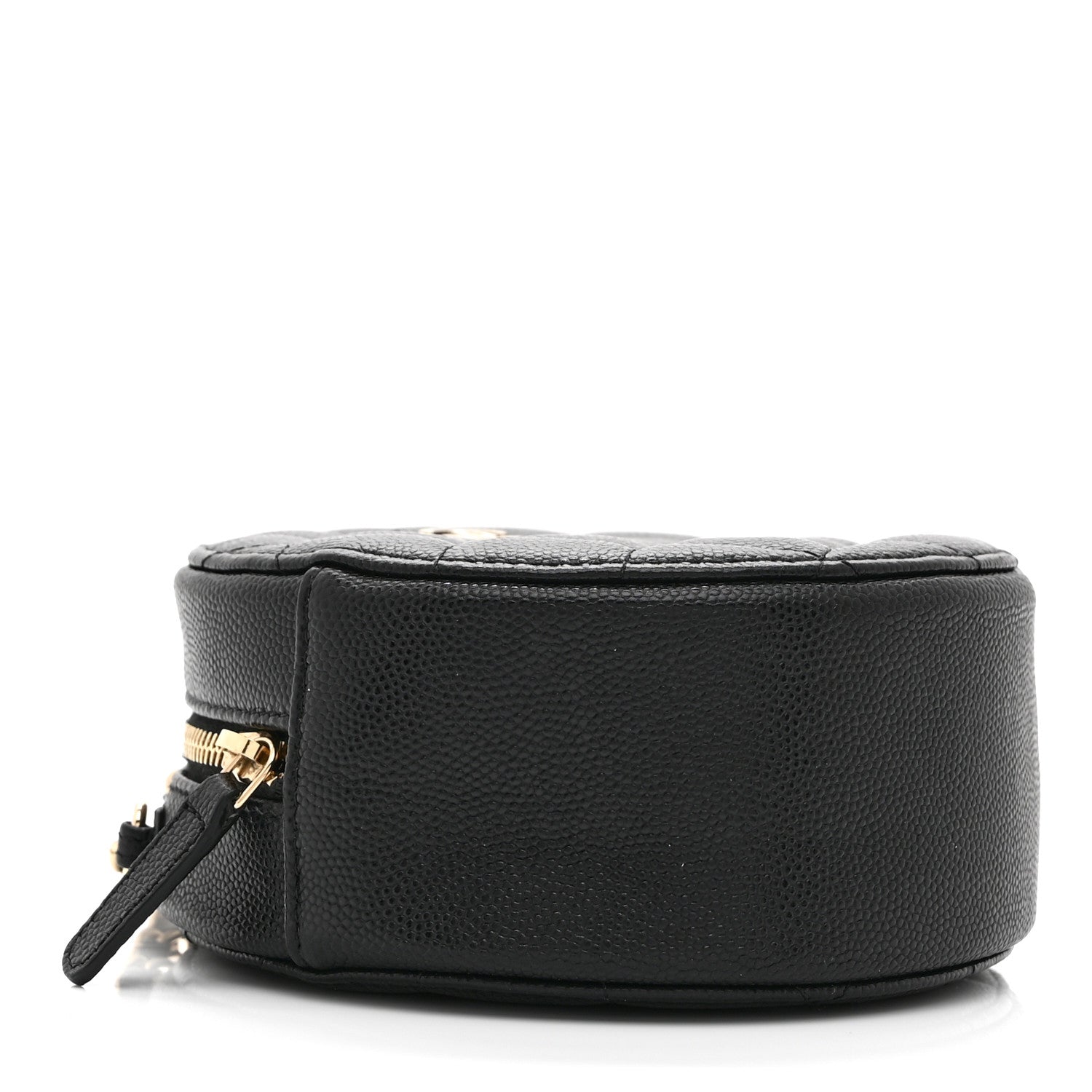 Caviar Quilted Round Clutch With Chain Black