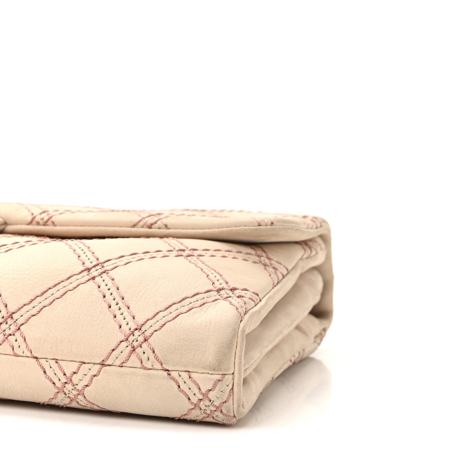 Calfskin Triple Stitch Medium Flap Pink