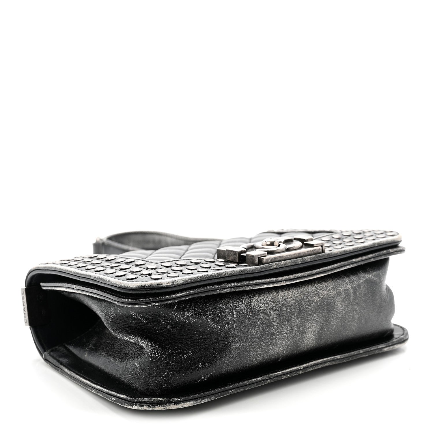 Faded Calfskin Quilted Small Studded Boy Flap Grey