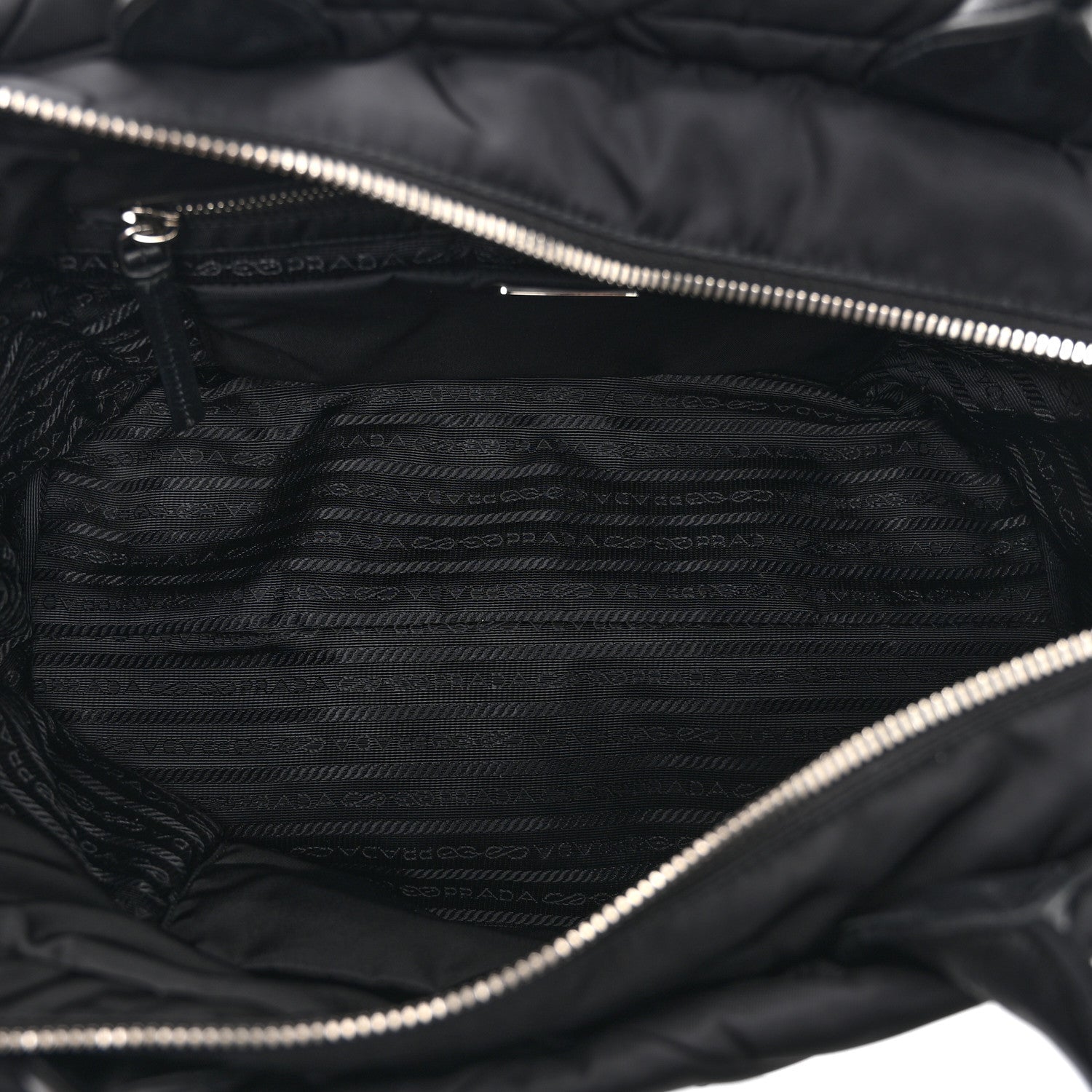 Re-Nylon Nappa Triangle Quilted Padded Medium Double Handled Zip Tote Black