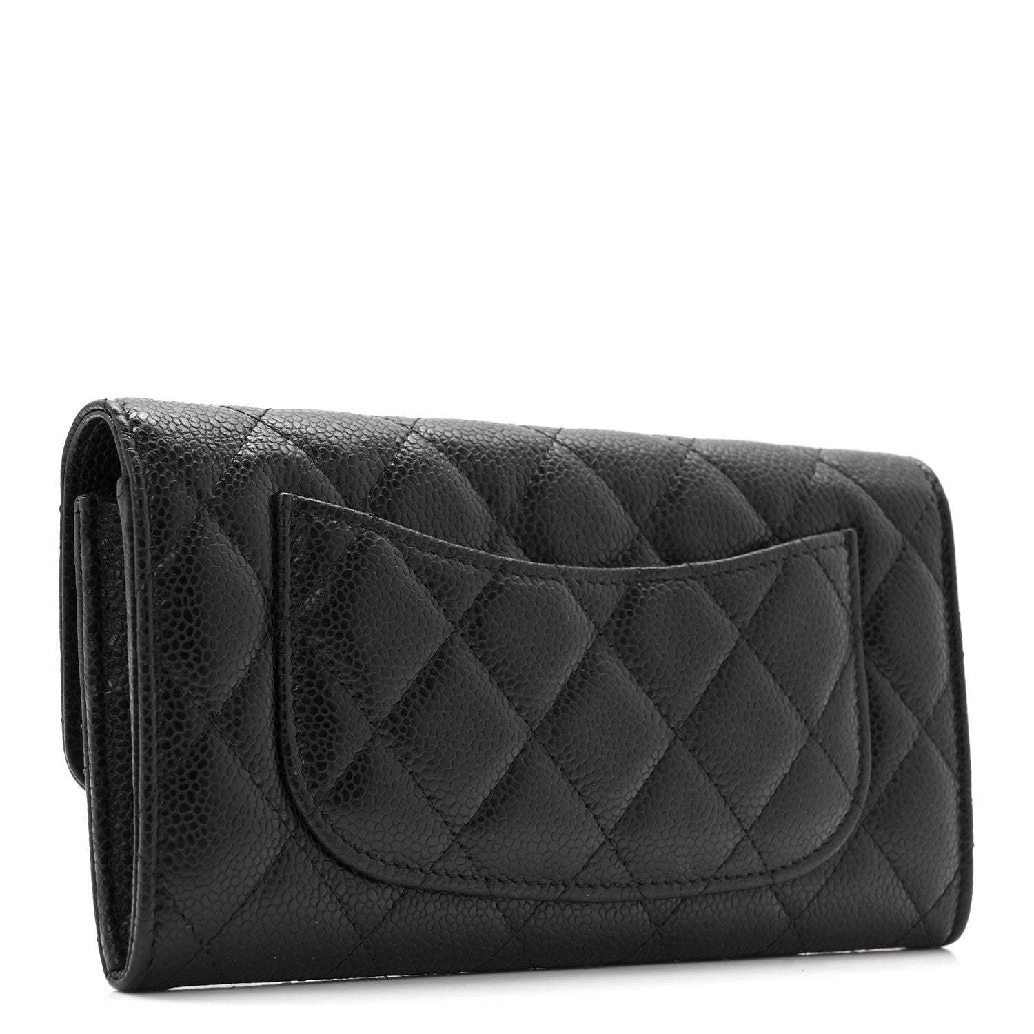 Caviar Quilted Large Gusset Flap Wallet Black