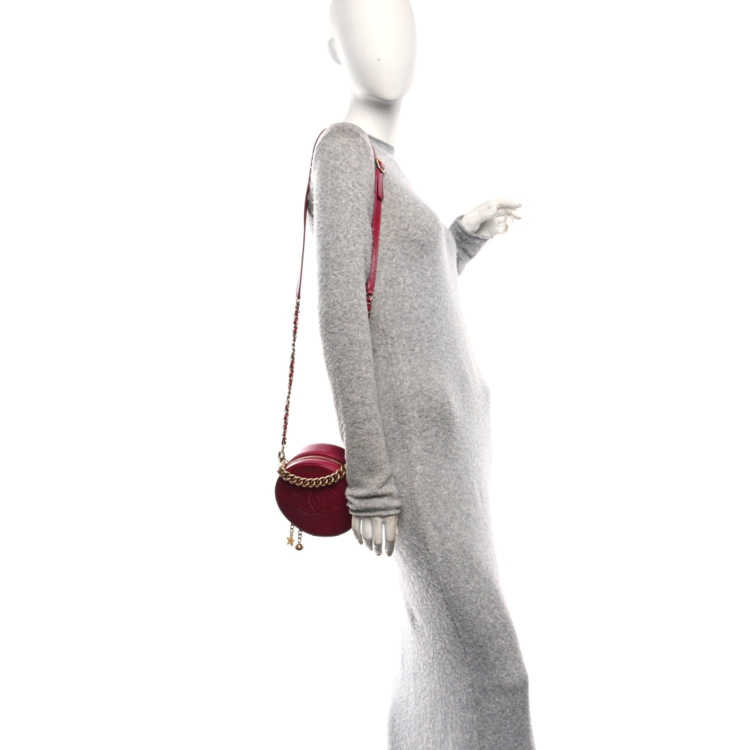 Glazed Calfskin Round As Earth Evening Bag Rouge
