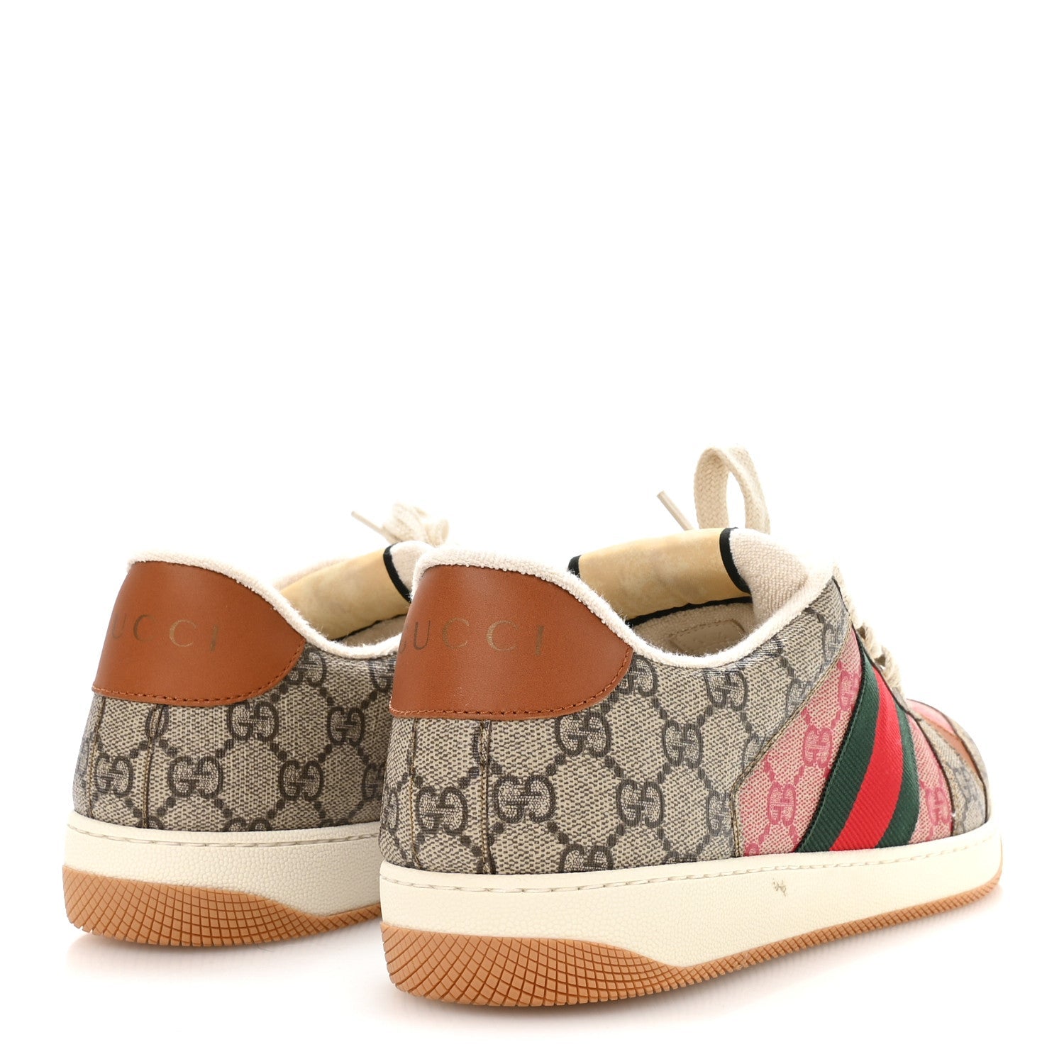 GG Supreme Monogram Harness Calfskin Web Mens Screener Sneakers 10.5 Beige Ebony Rosso Harness Brown