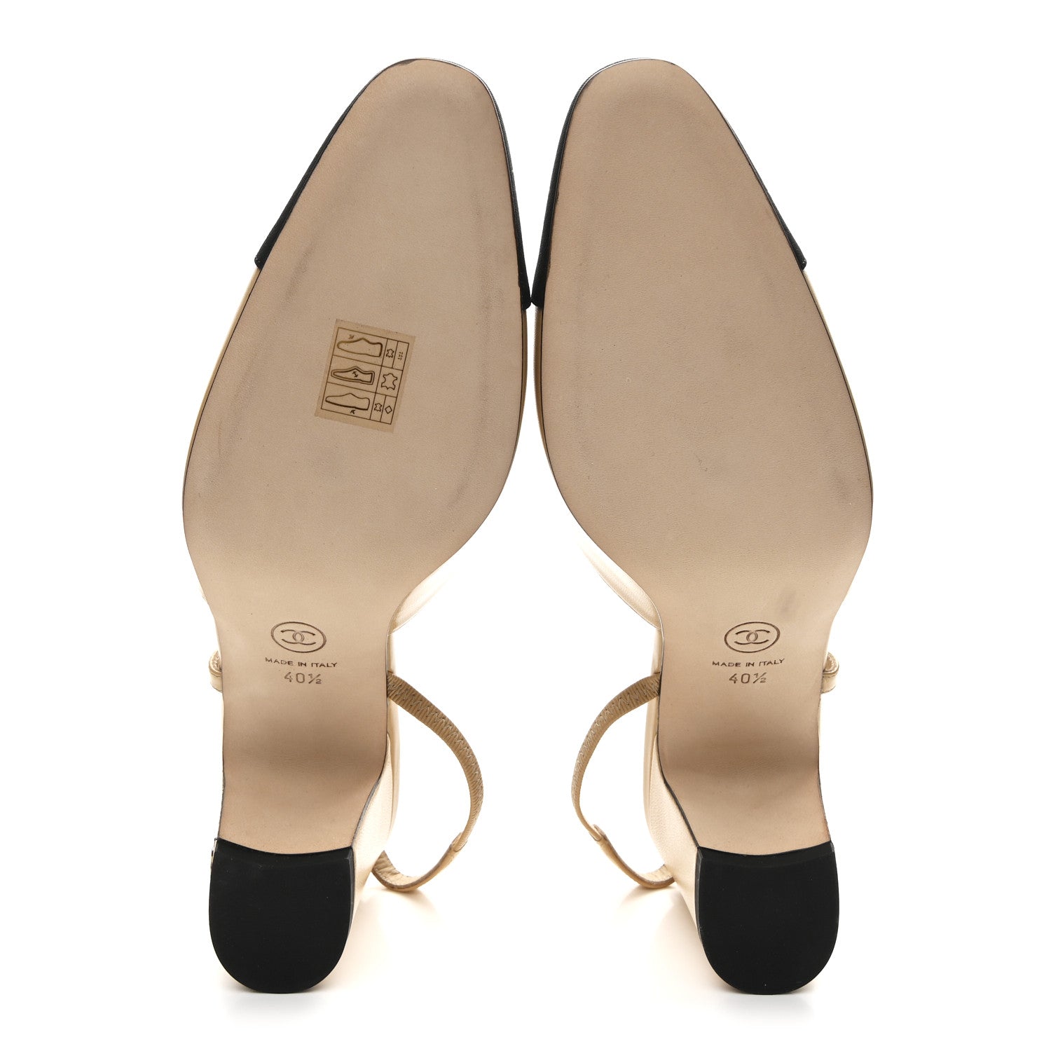 Goatskin Grosgrain Cap Toe CC Slingback Pumps 40.5 Beige Black