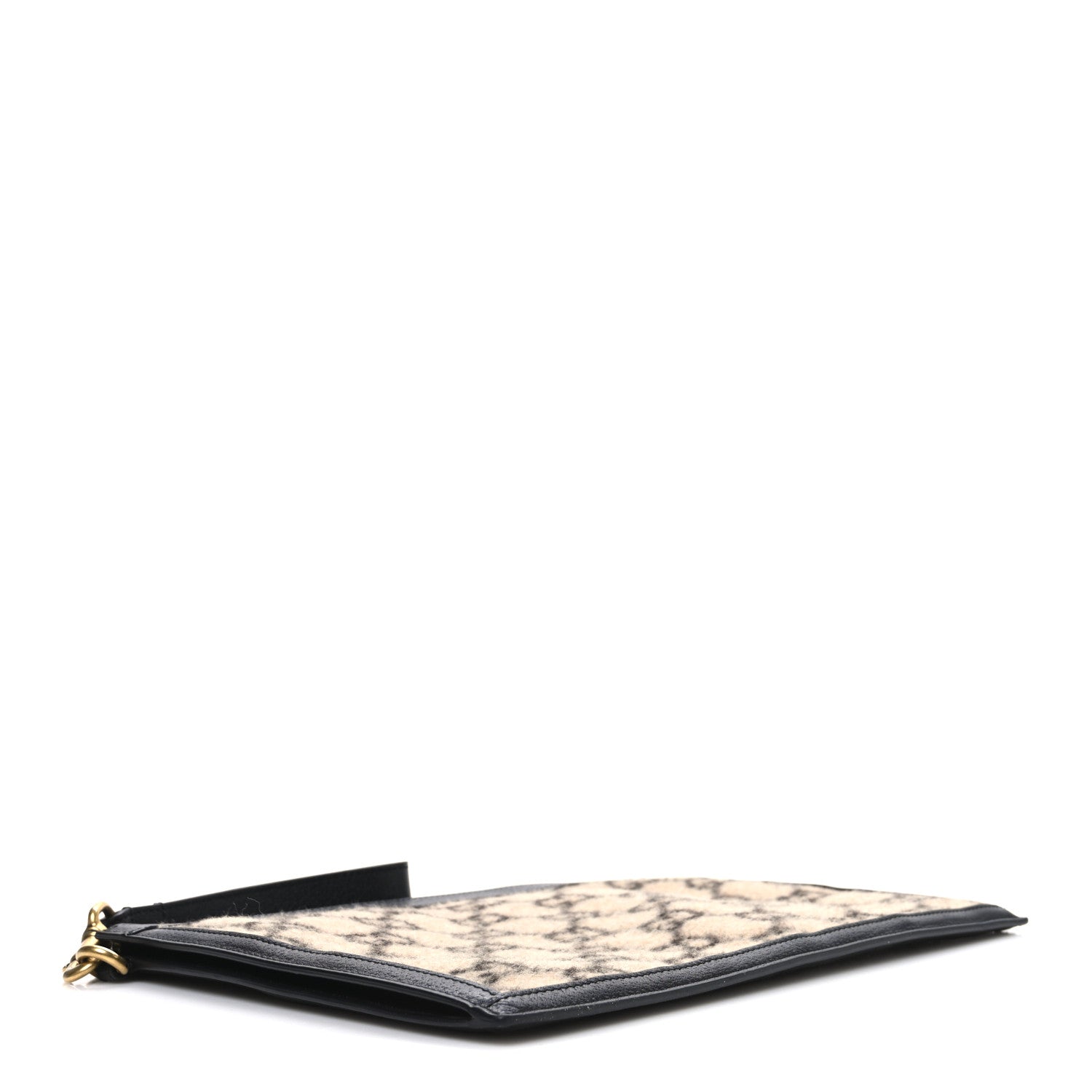 Wool GG Monogram Zip Wristlet Pouch Beige Ebony