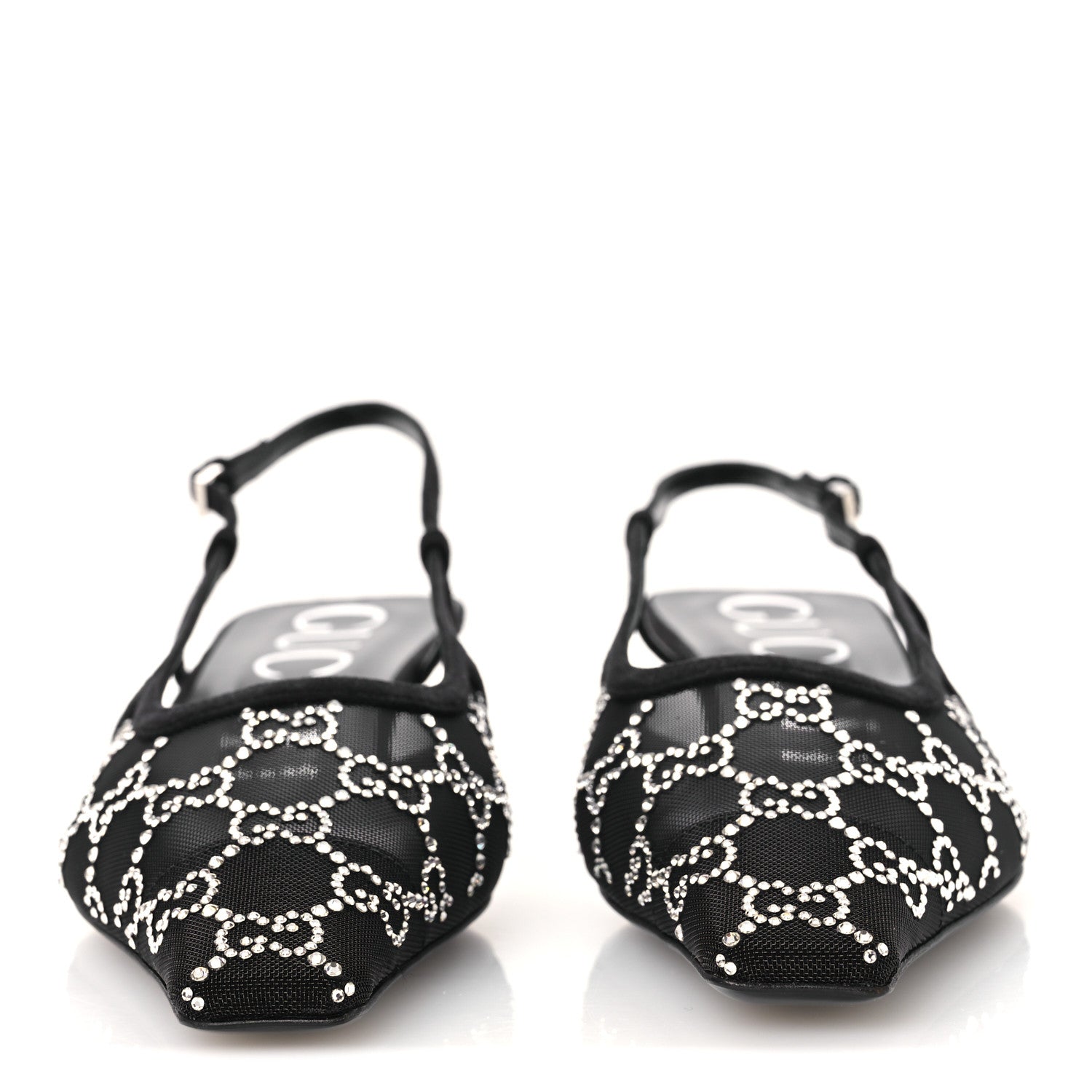 Tela Retino Kid Scamosciato Crystal GG Monogram Square G 35mm Slingback Pumps 38.5 Black