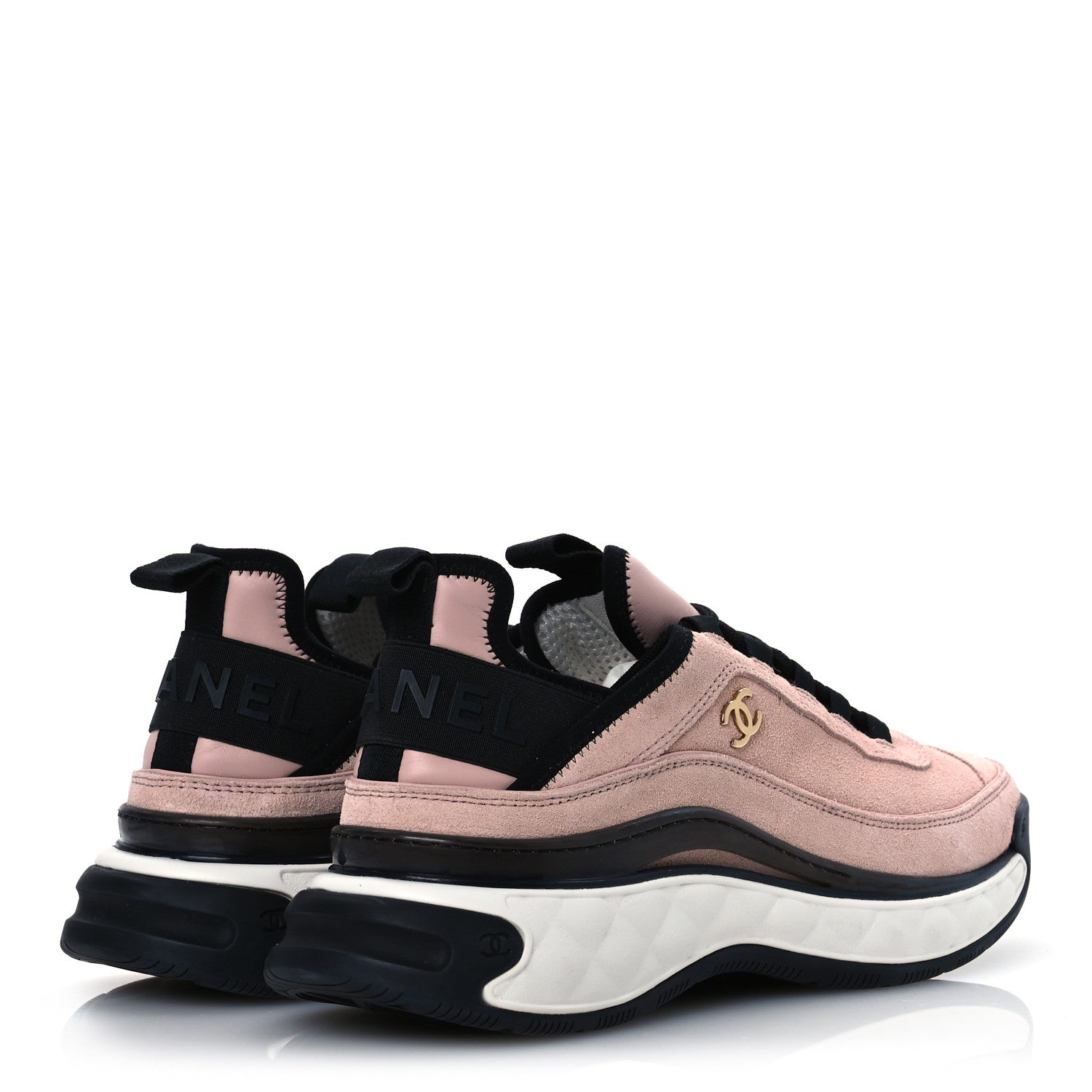 Suede Calfskin Nylon Grosgrain CC Sneakers 39.5 Light Pink