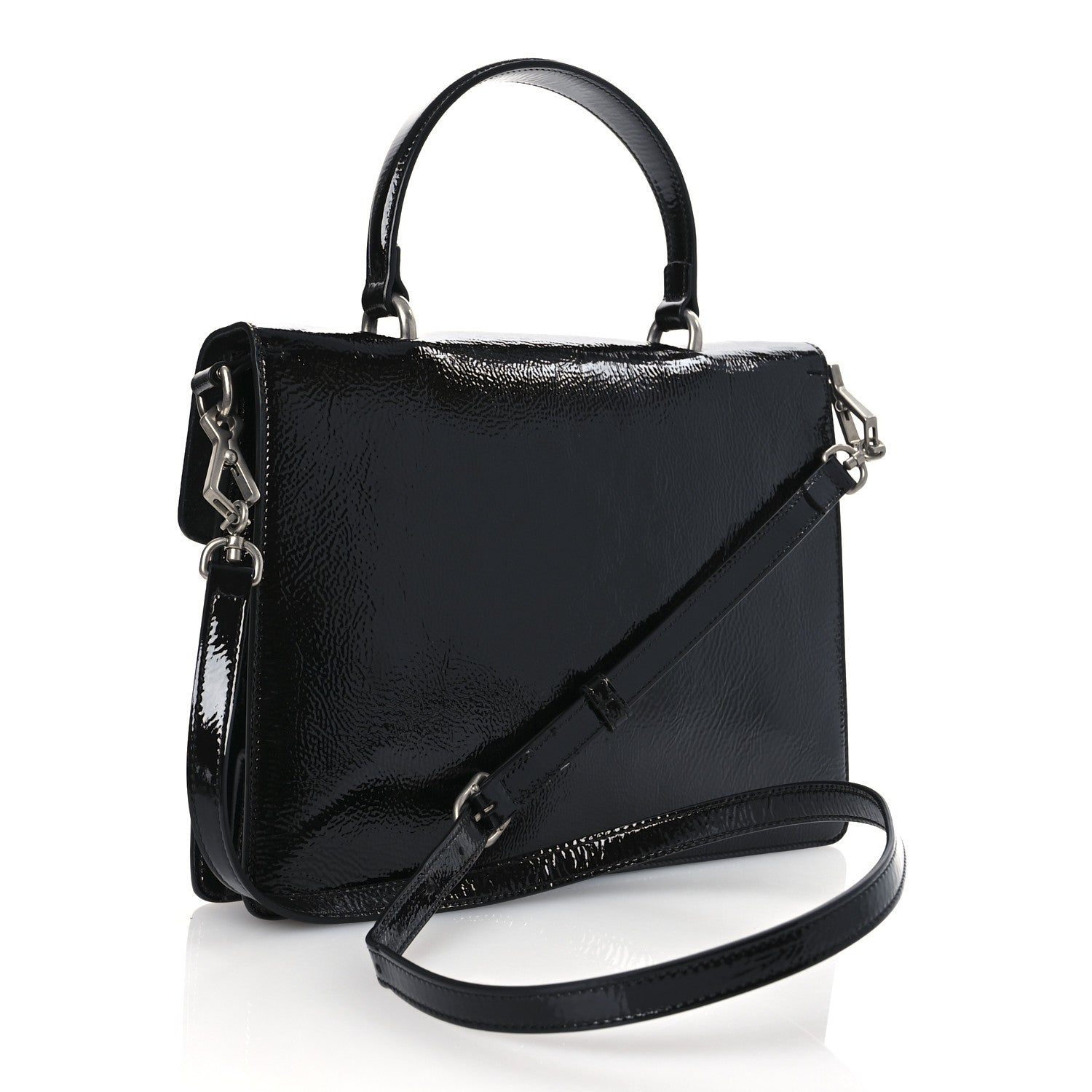 Crinkled Patent Medium Dionysus Top Handle Bag Black