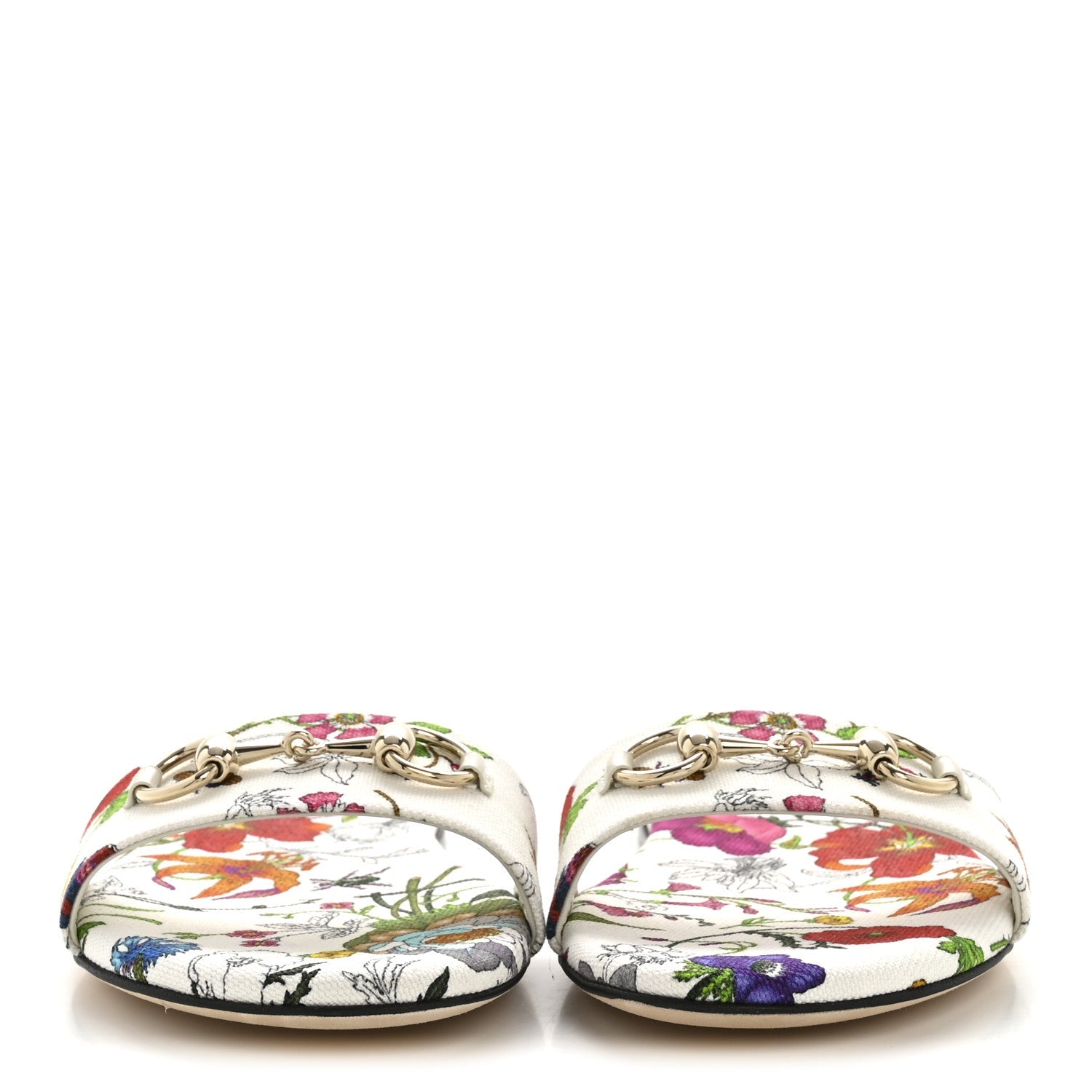 Canvas Flora Print Horsebit Slide Sandals 37 White