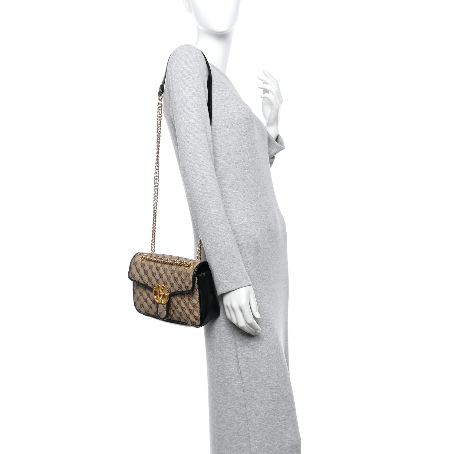 Monogram Matelasse Diagonal Small GG Marmont Shoulder Bag Beige Black
