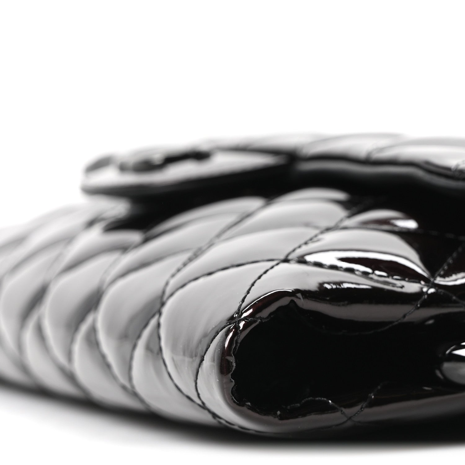 Patent Calfskin Quilted Metal Handle Clutch So Black