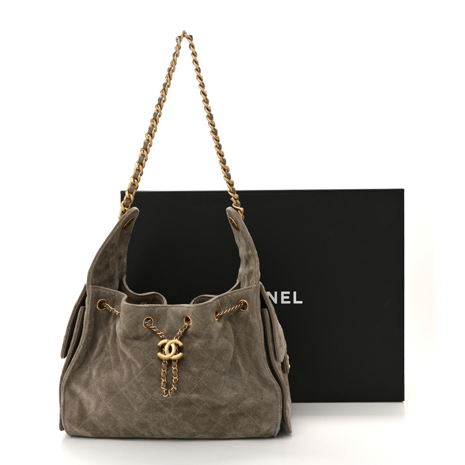Suede Quilted Small Chanel 25 Handbag Dark Grey