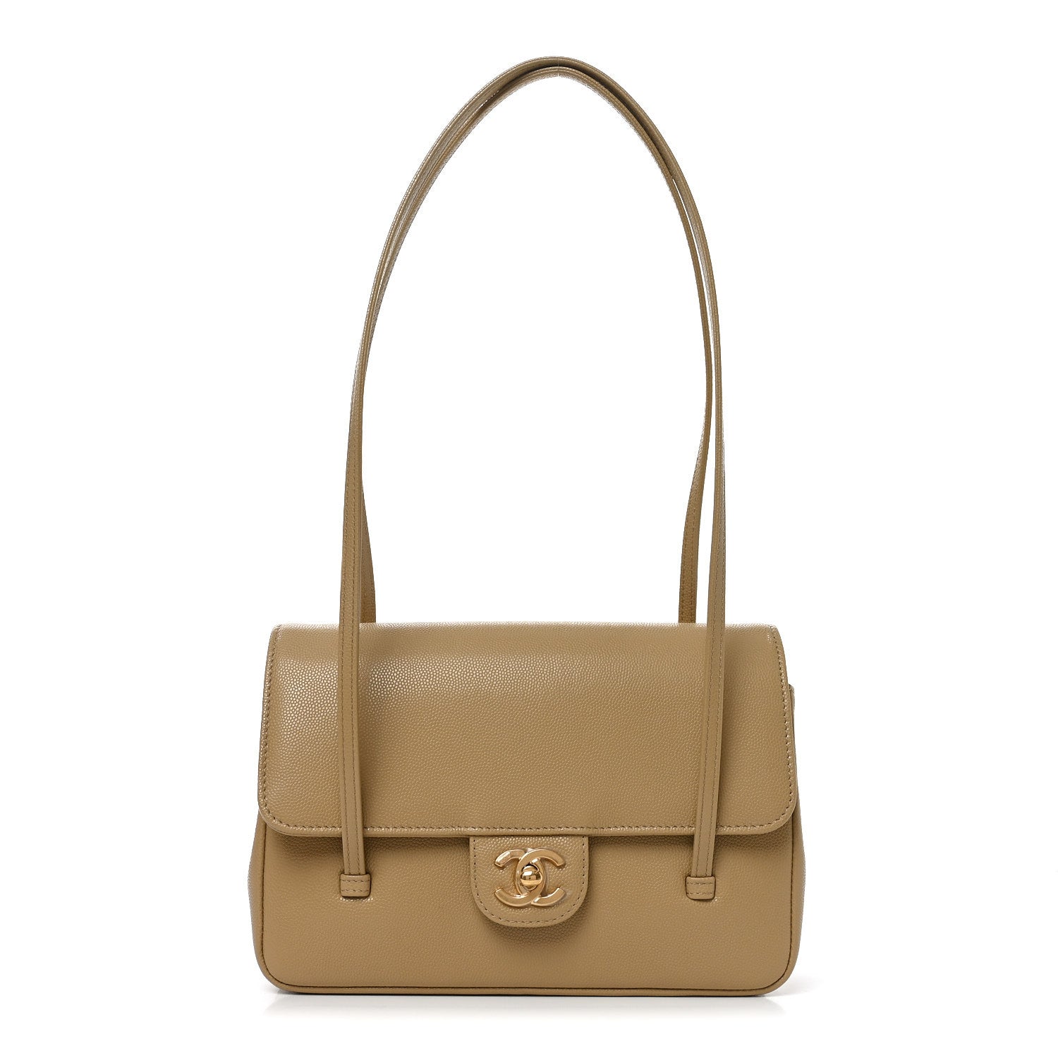 Shiny Caviar Preppy Coco Small Flap Beige