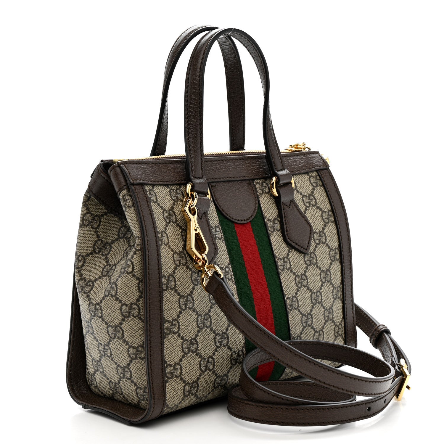 GG Supreme Monogram Textured Calfskin Web Small Ophidia Tote Bag Beige Ebony New Acero