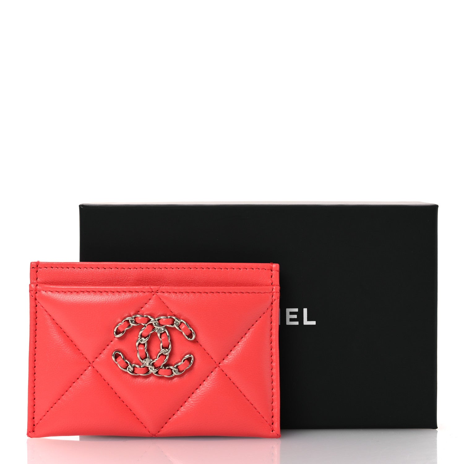 Lambskin Quilted Chanel 19 Card Holder Dark Pink