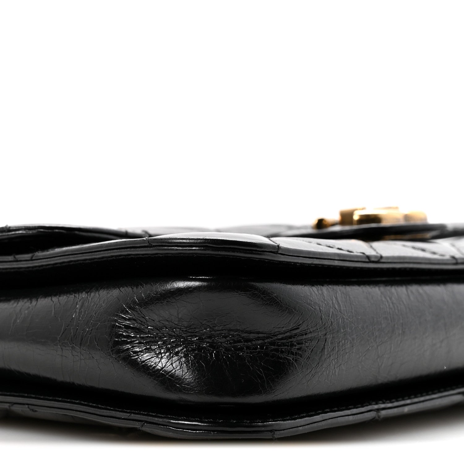 Glazed Calfskin Quilted Medium Perfect Edge Flap Black
