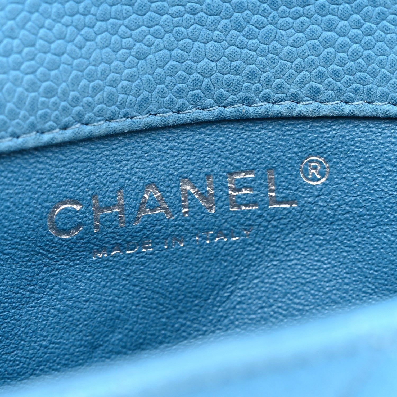 Iridescent Caviar Quilted Extra Mini Flap Light Blue